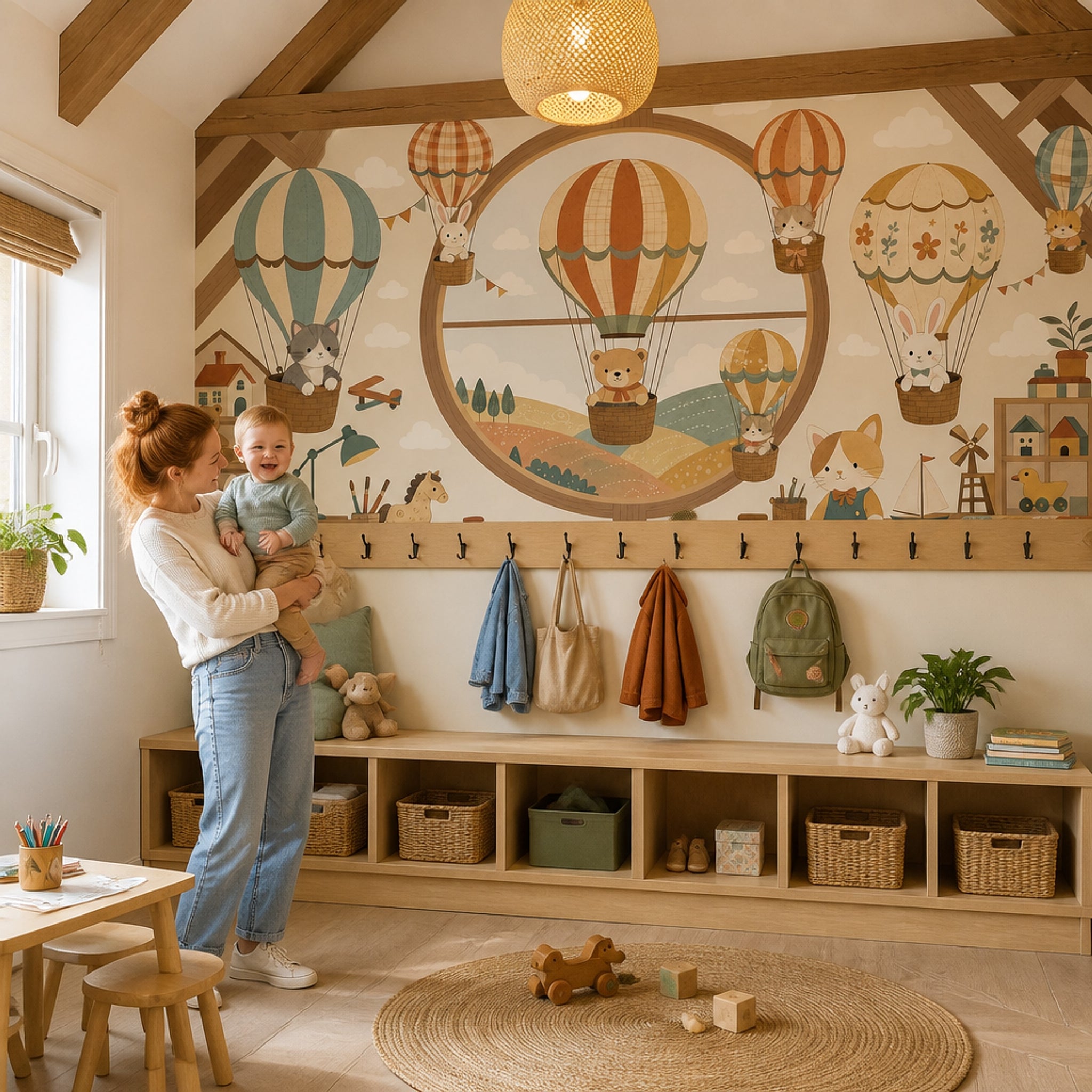 Hot Air Balloons Wallpaper Nursery Cute Animals Removable Wall Decor