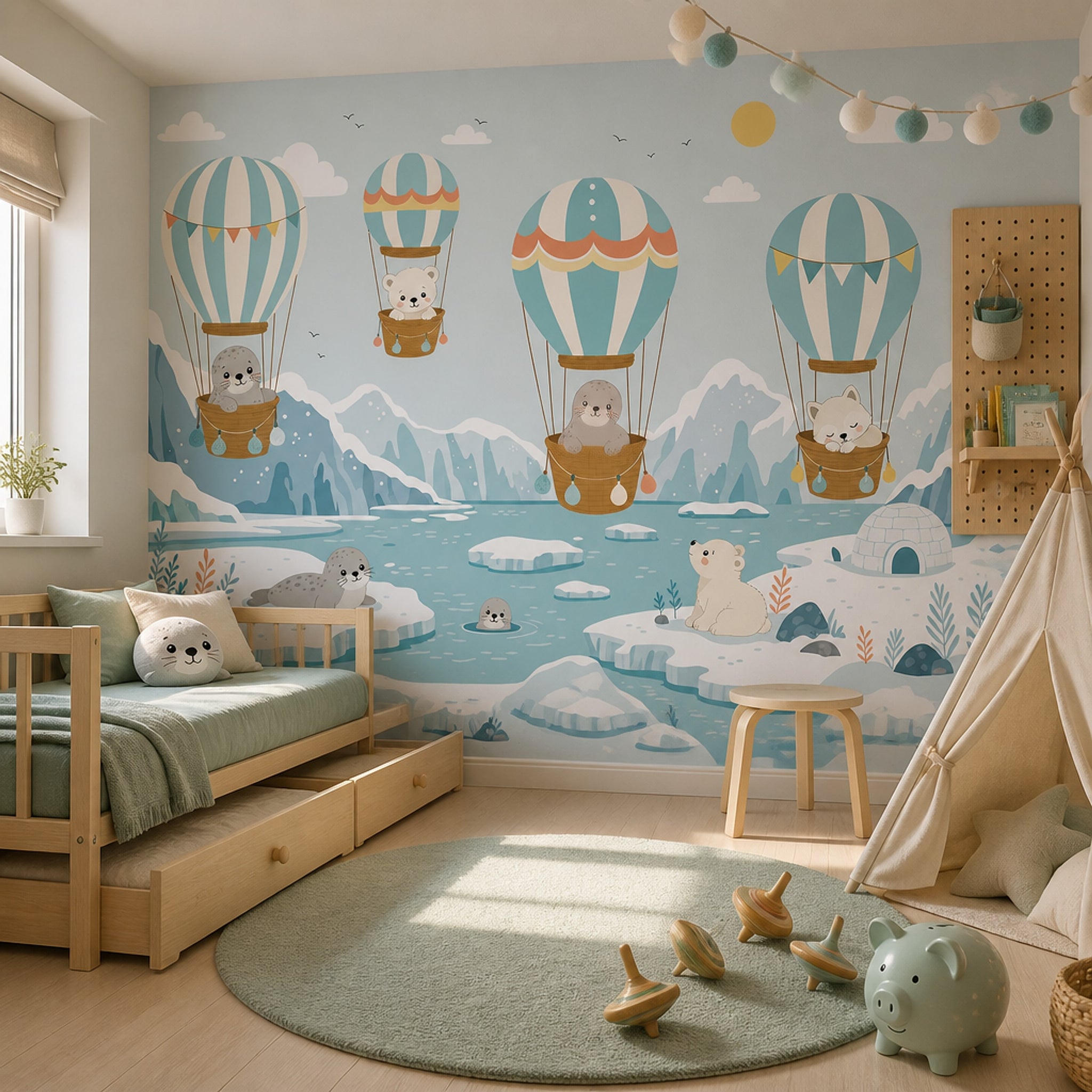 Arctic Landscape Wallpaper Hot Air Balloons Children Nursery Wall Mural