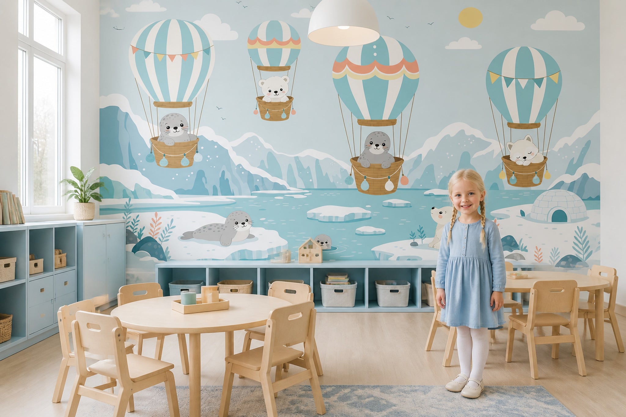 Arctic Landscape Wallpaper Hot Air Balloons Children Nursery Wall Mural
