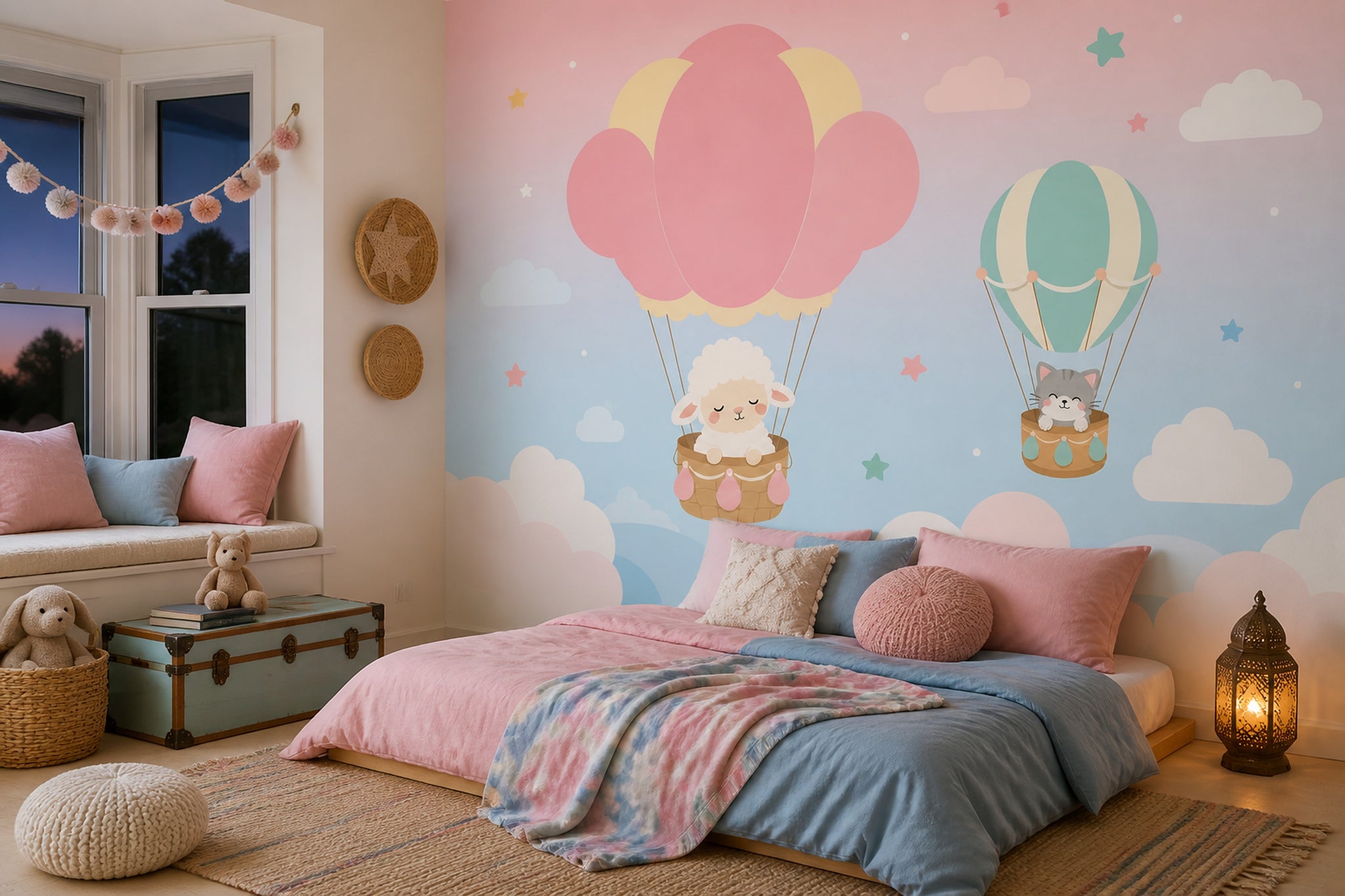 Hot Air Balloons Wallpaper Nursery Removable Cute Animals Wall Decor