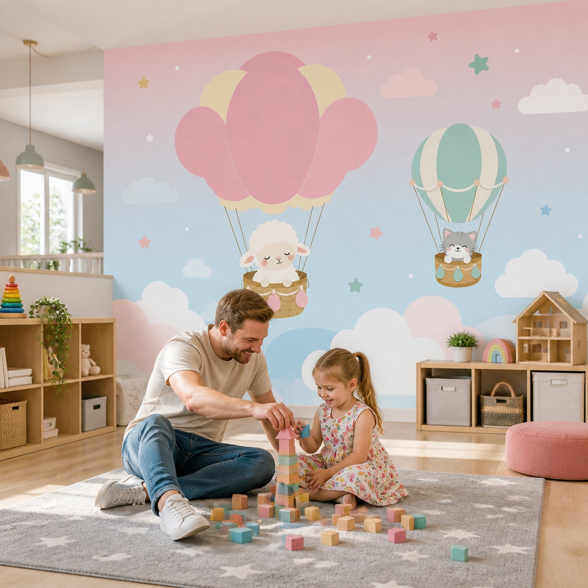 Hot Air Balloons Wallpaper Nursery Removable Cute Animals Wall Decor