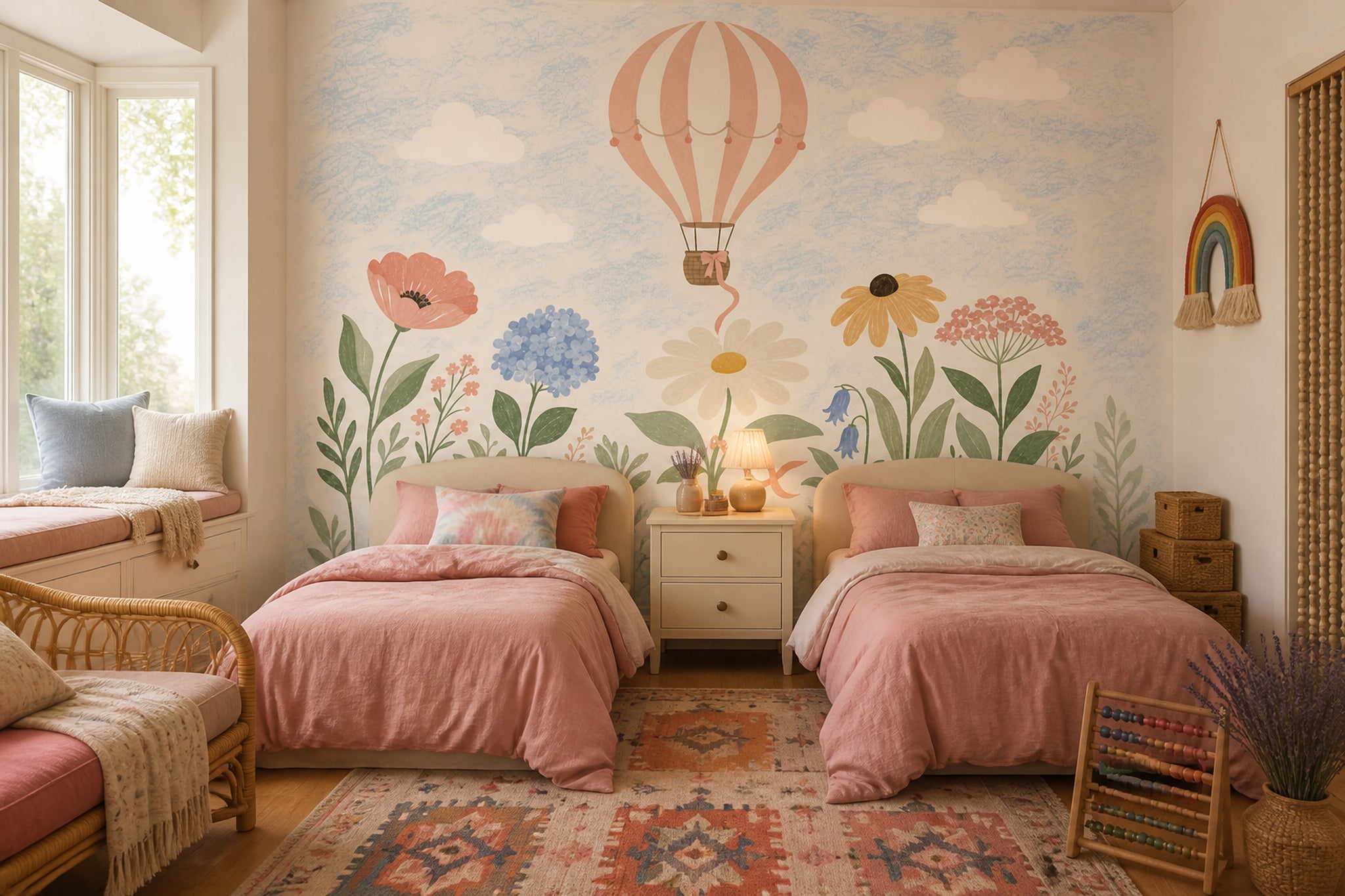 Hot Air Balloon Wallpaper Sky Wildflower Removable Wall Decor