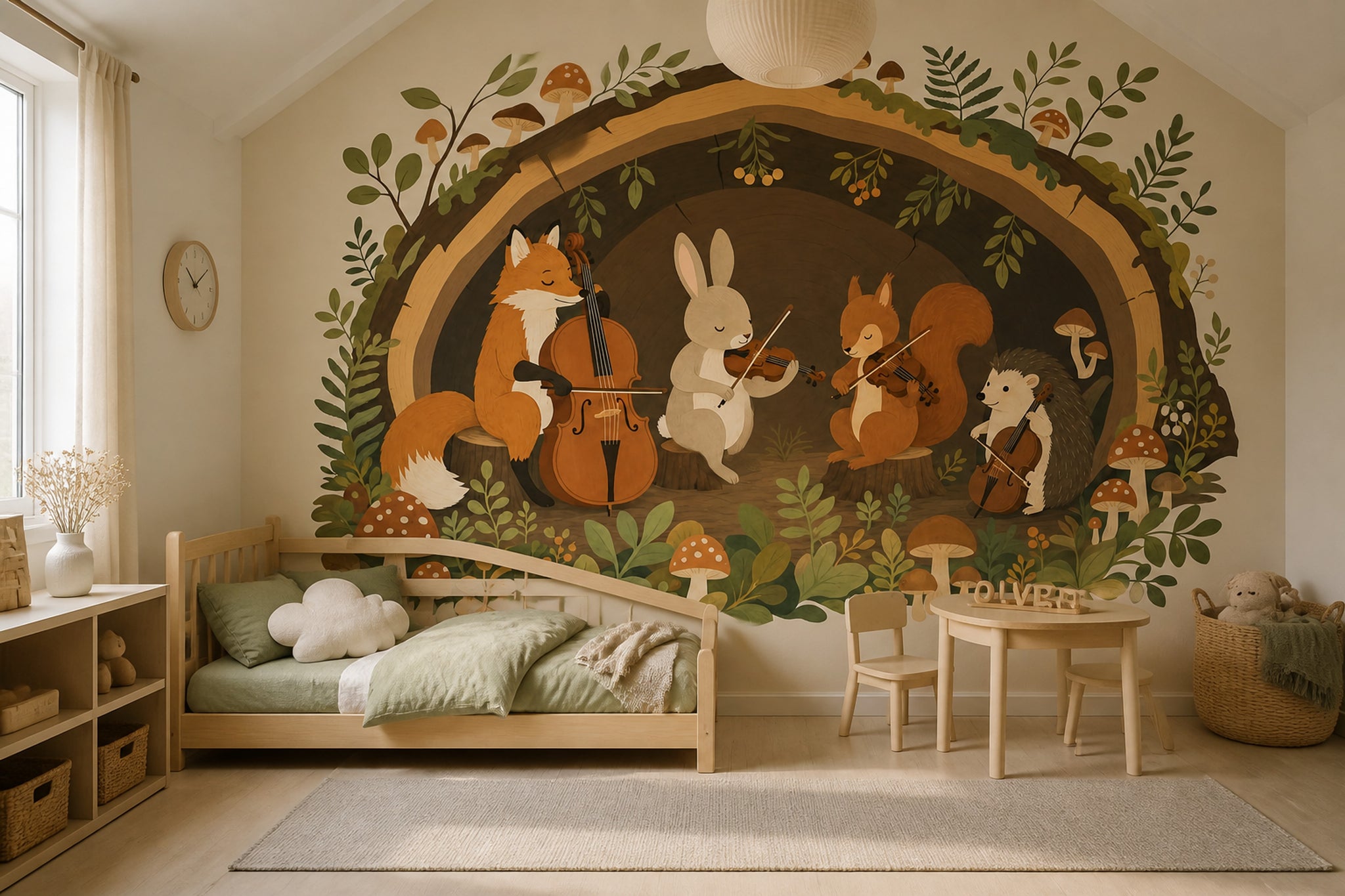 Forest Orchestra Wallpaper Woodland Animals Storybook Illustration Removable Wall Decor