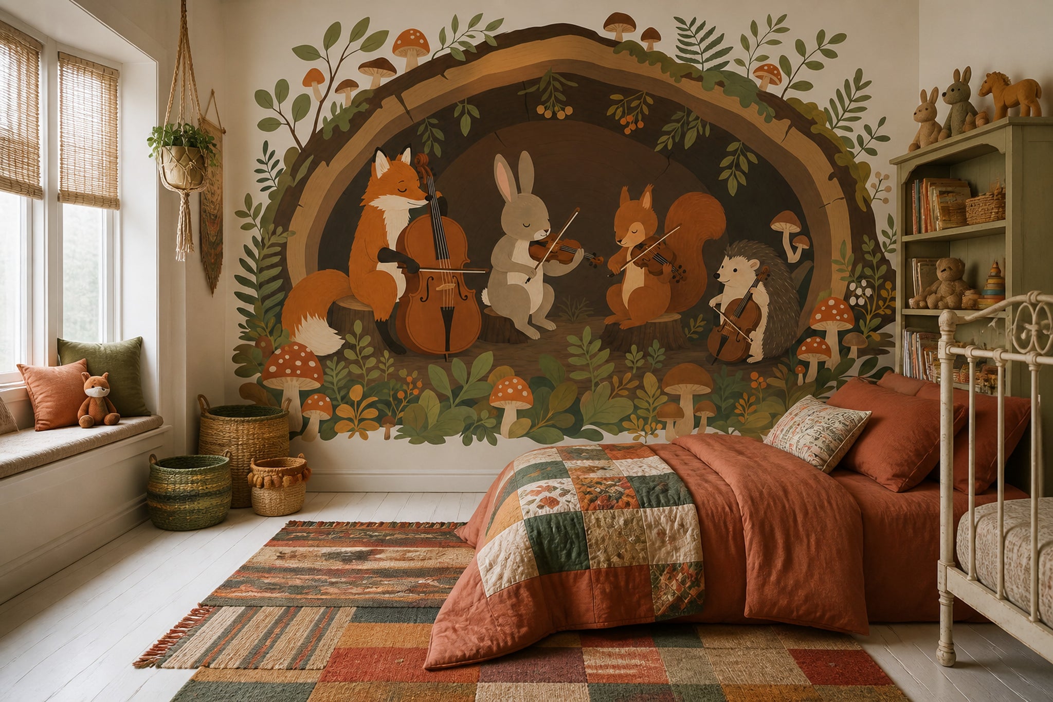 Forest Orchestra Wallpaper Woodland Animals Storybook Illustration Removable Wall Decor