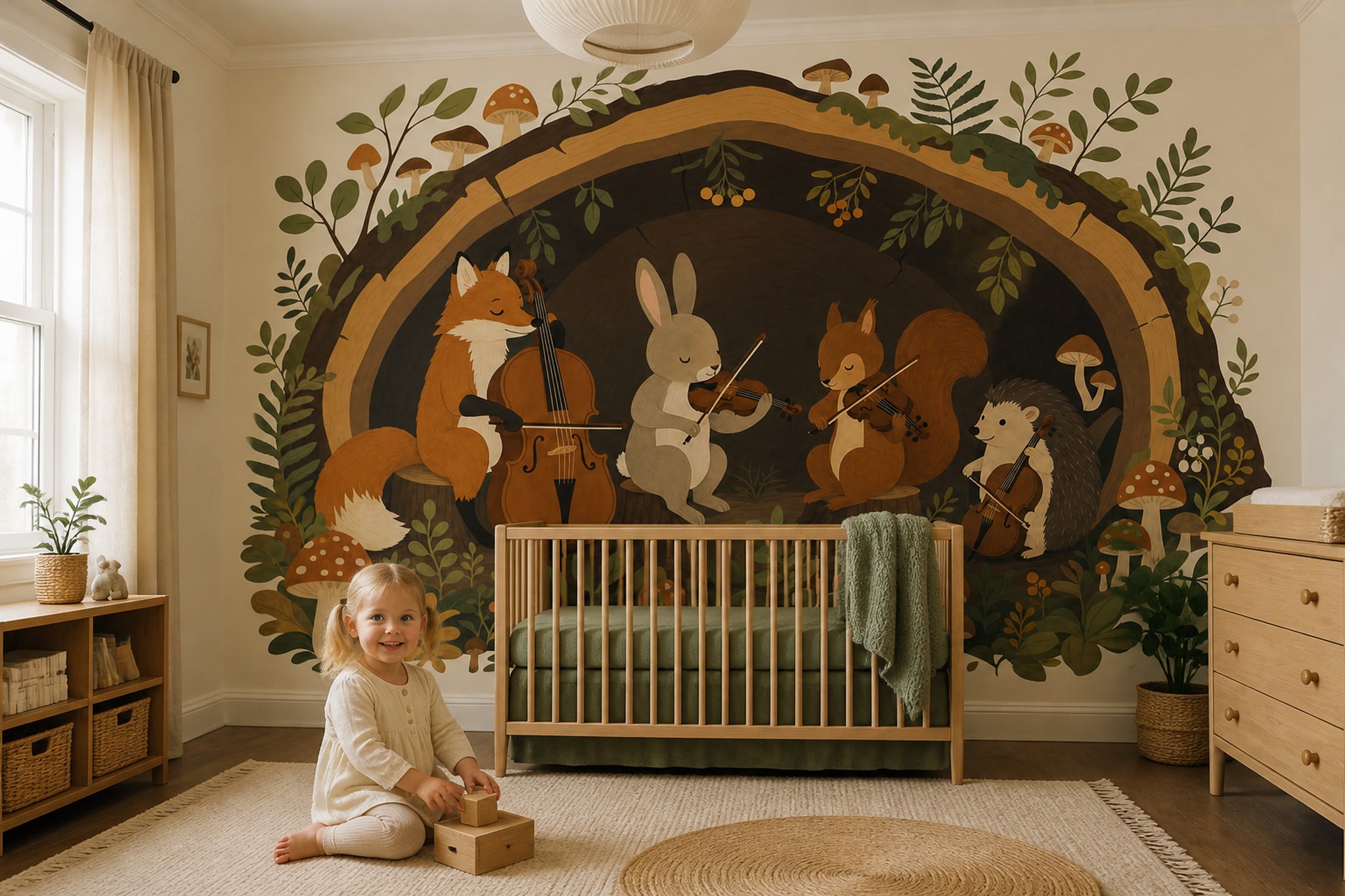 Forest Orchestra Wallpaper Woodland Animals Storybook Illustration Removable Wall Decor