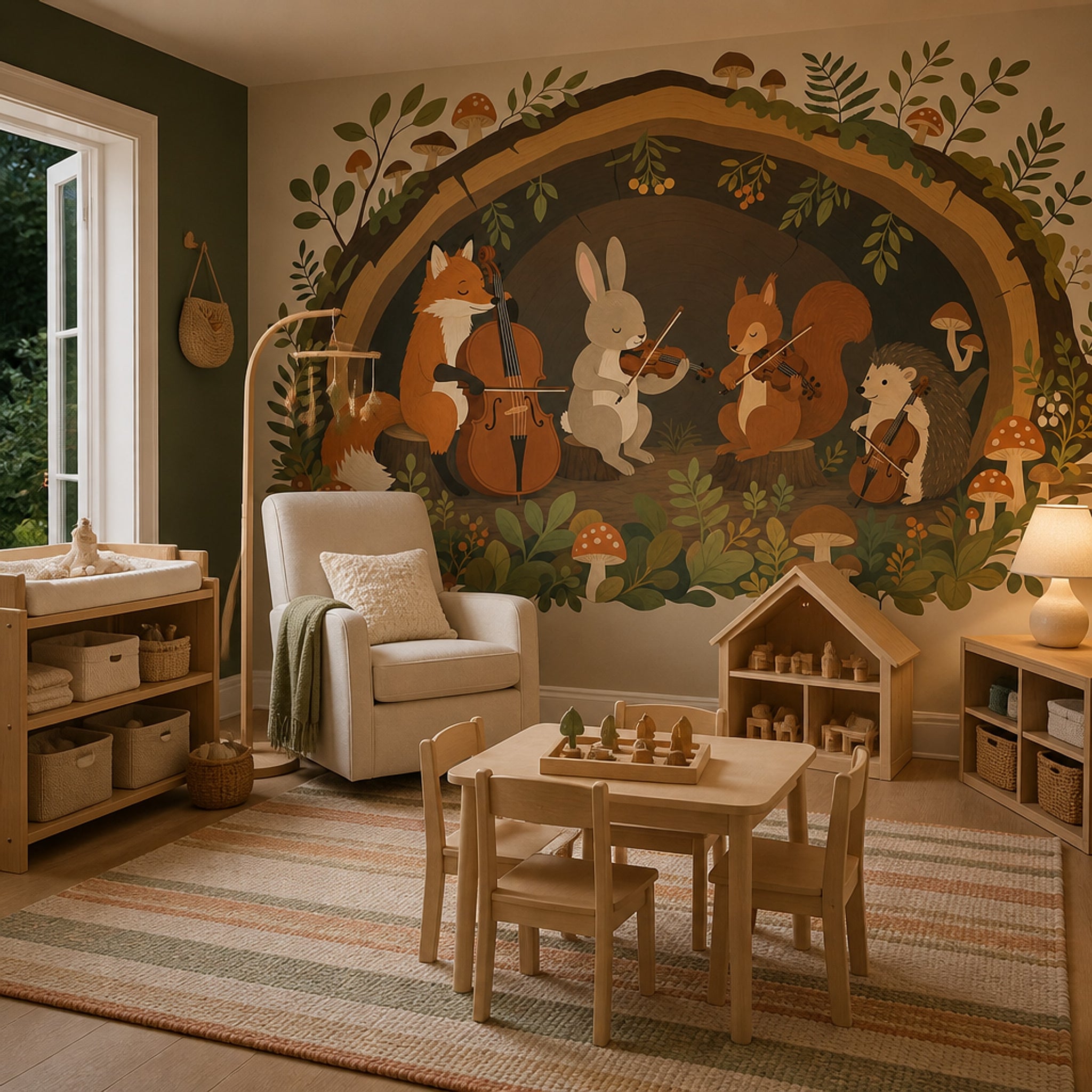 Forest Orchestra Wallpaper Woodland Animals Storybook Illustration Removable Wall Decor