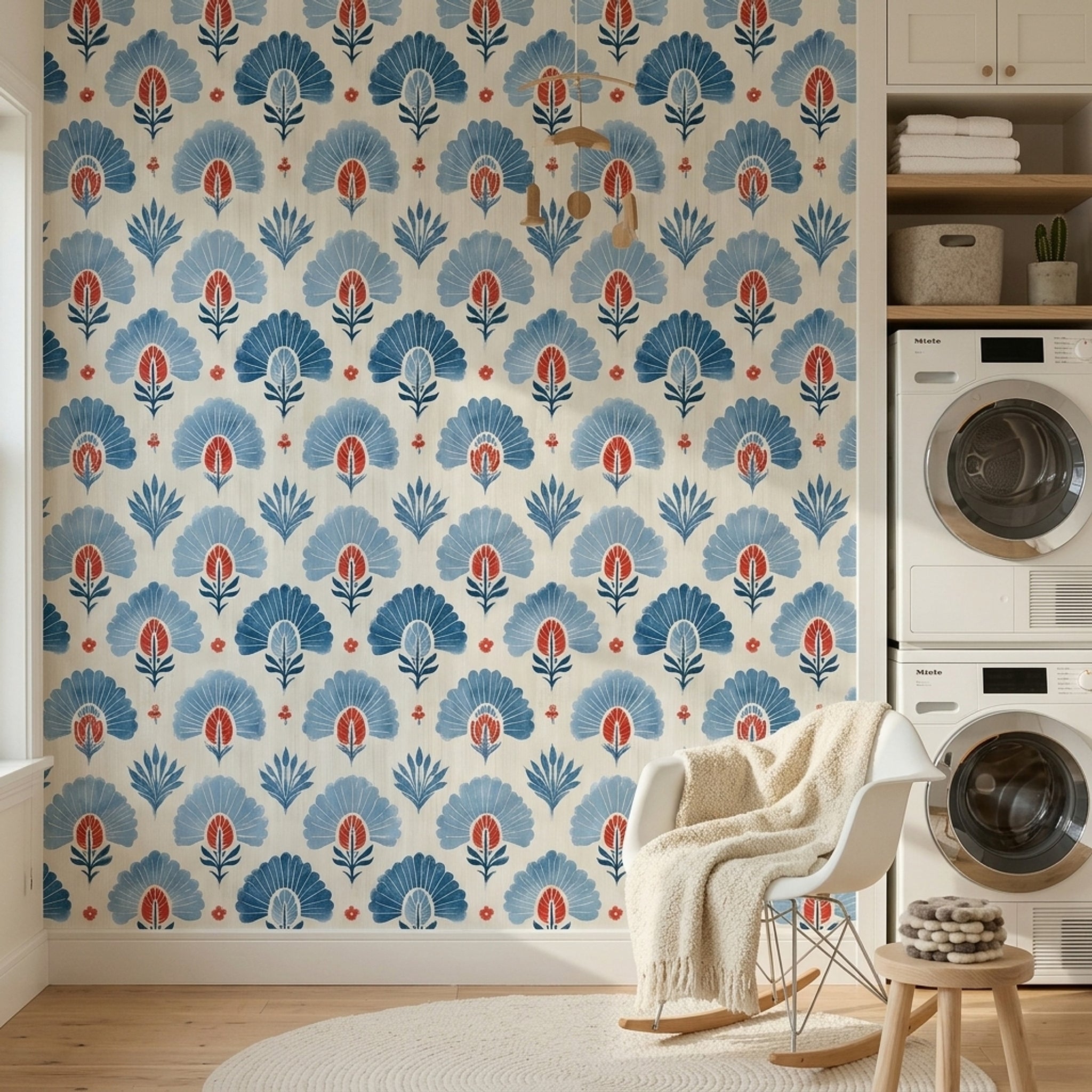 Folk Art Wallpaper Block Print Floral Decorative Mural