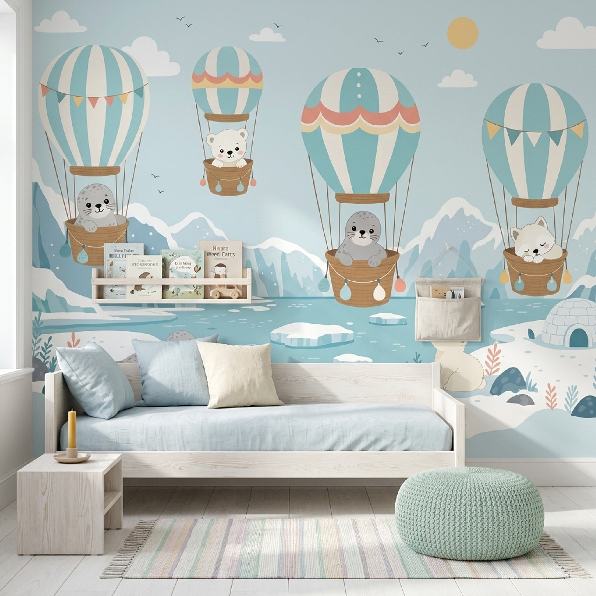 Arctic Landscape Wallpaper Hot Air Balloons Children Nursery Wall Mural