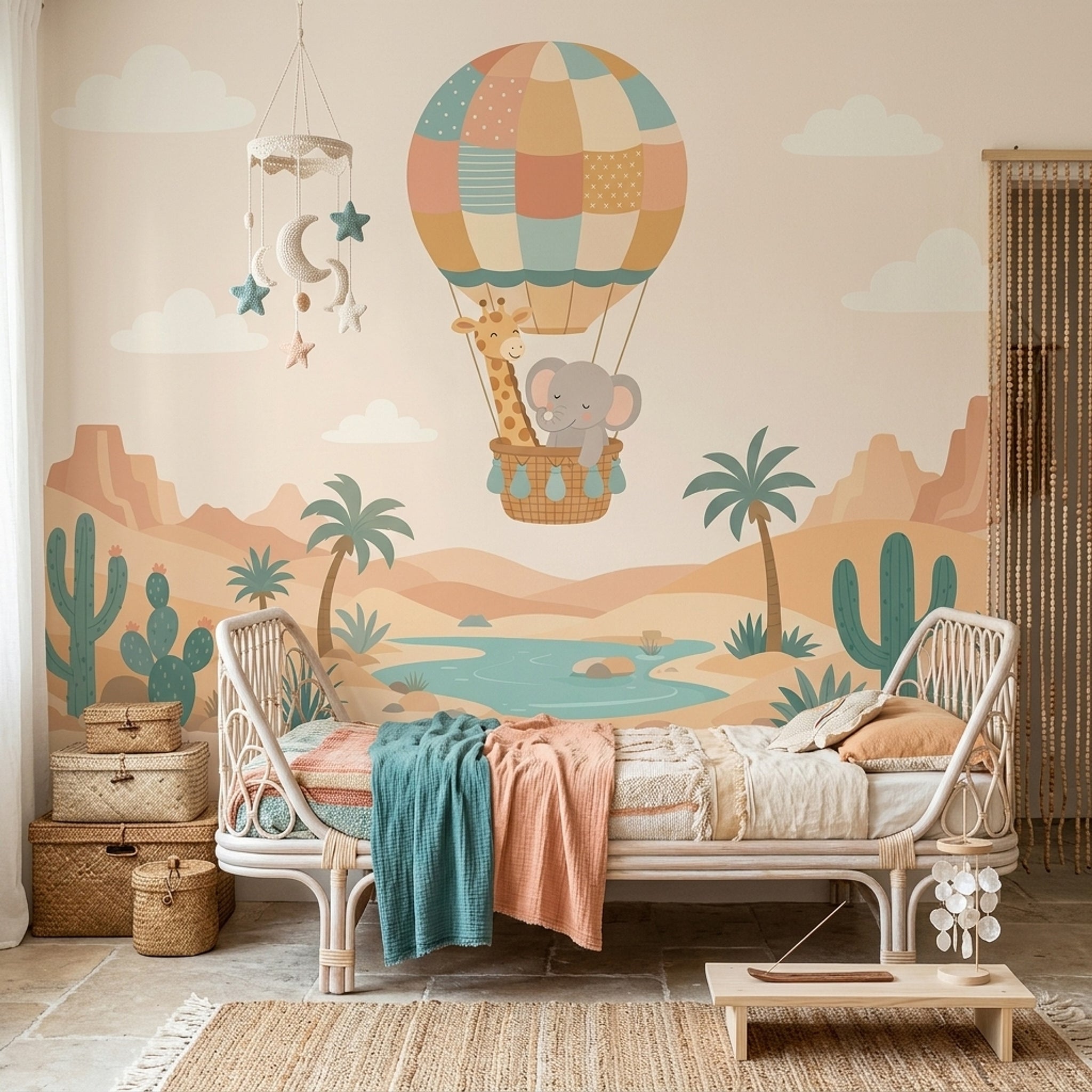 Hot Air Balloon Wallpaper Sky Desert Removable Wall Decor