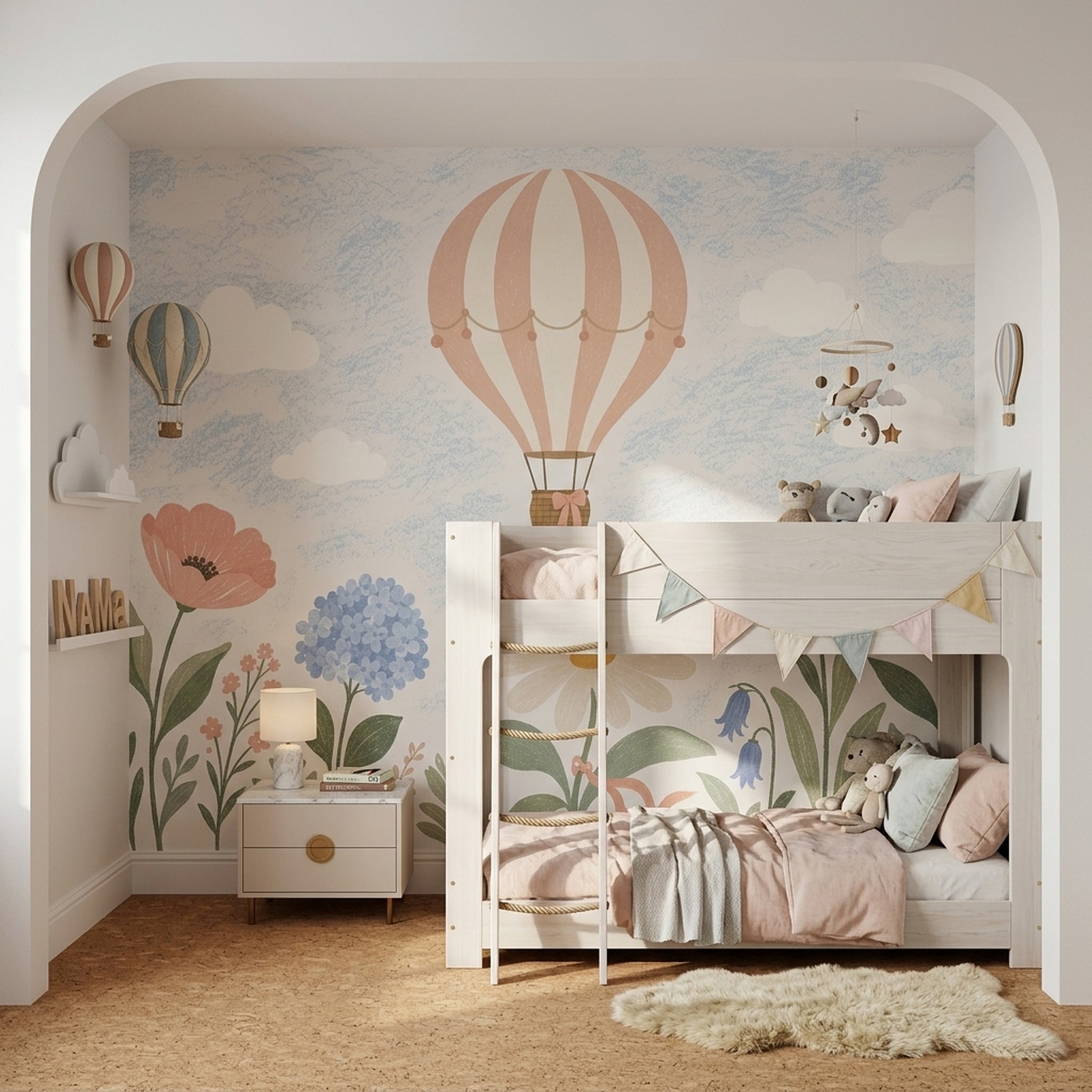 Hot Air Balloon Wallpaper Sky Wildflower Removable Wall Decor