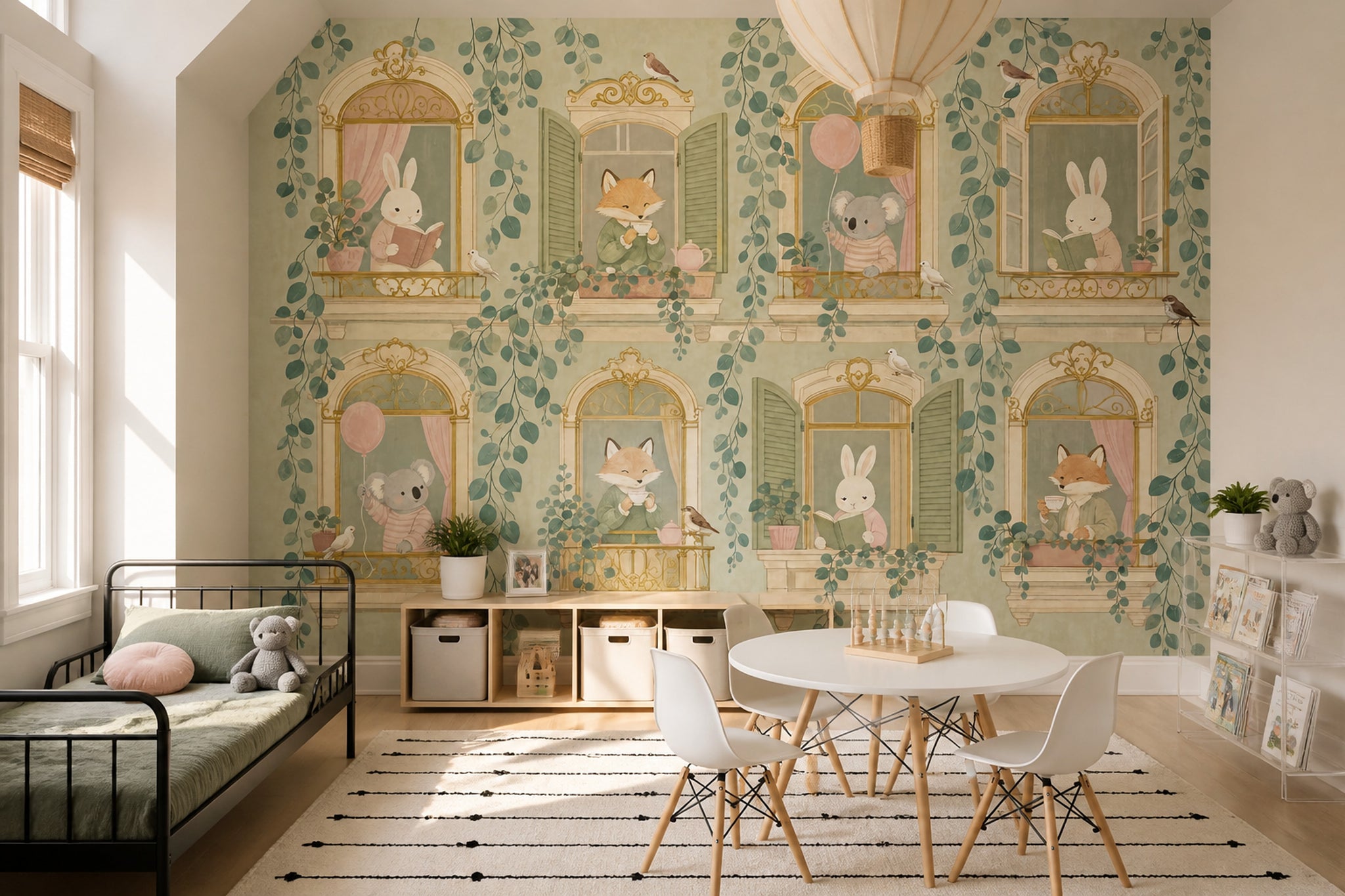 Storybook Animals Wallpaper Arched Windows Removable Whimsical Wall Decor