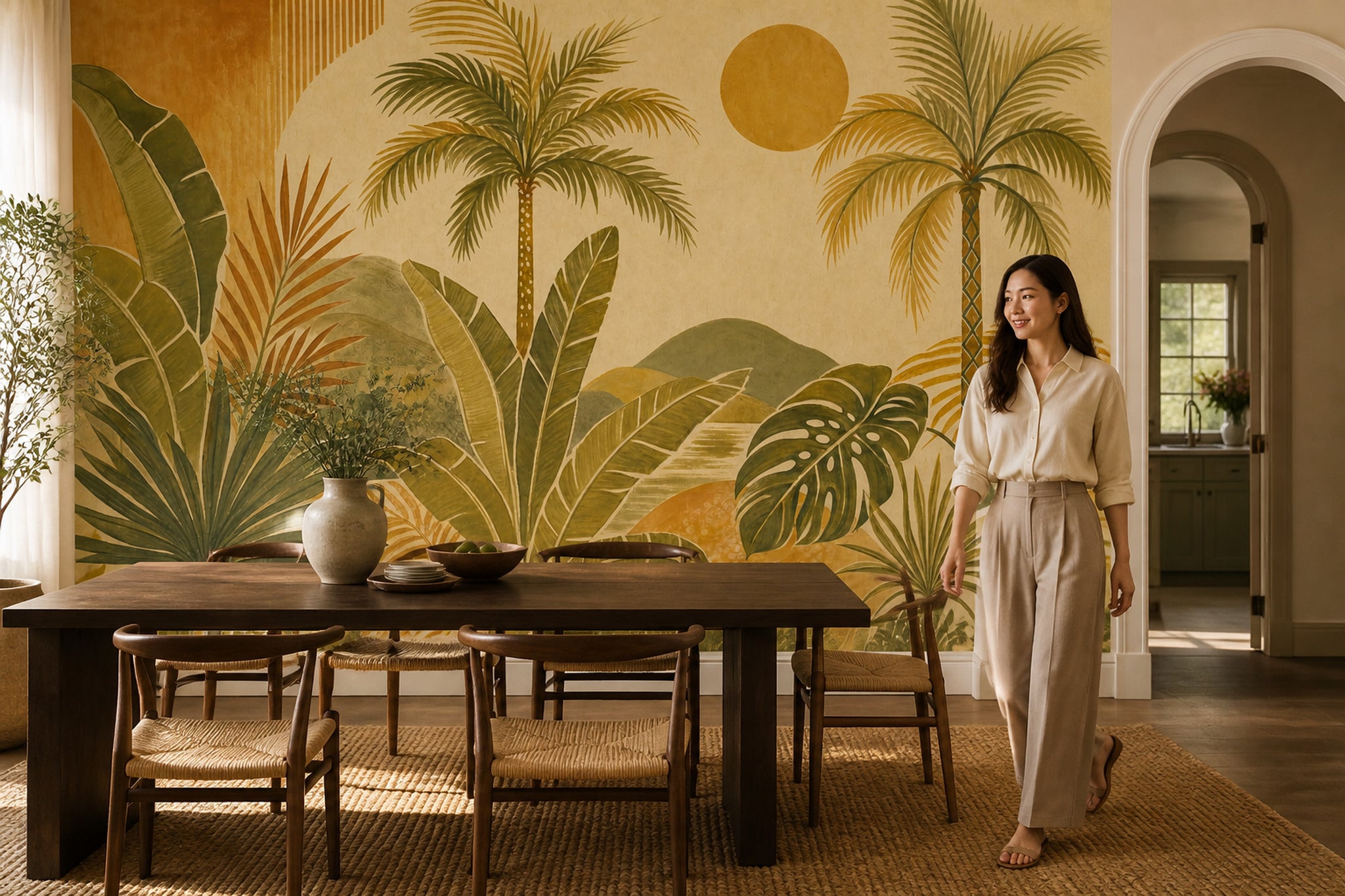 Watercolor Texture Wallpaper Tropical Retro Wall Mural