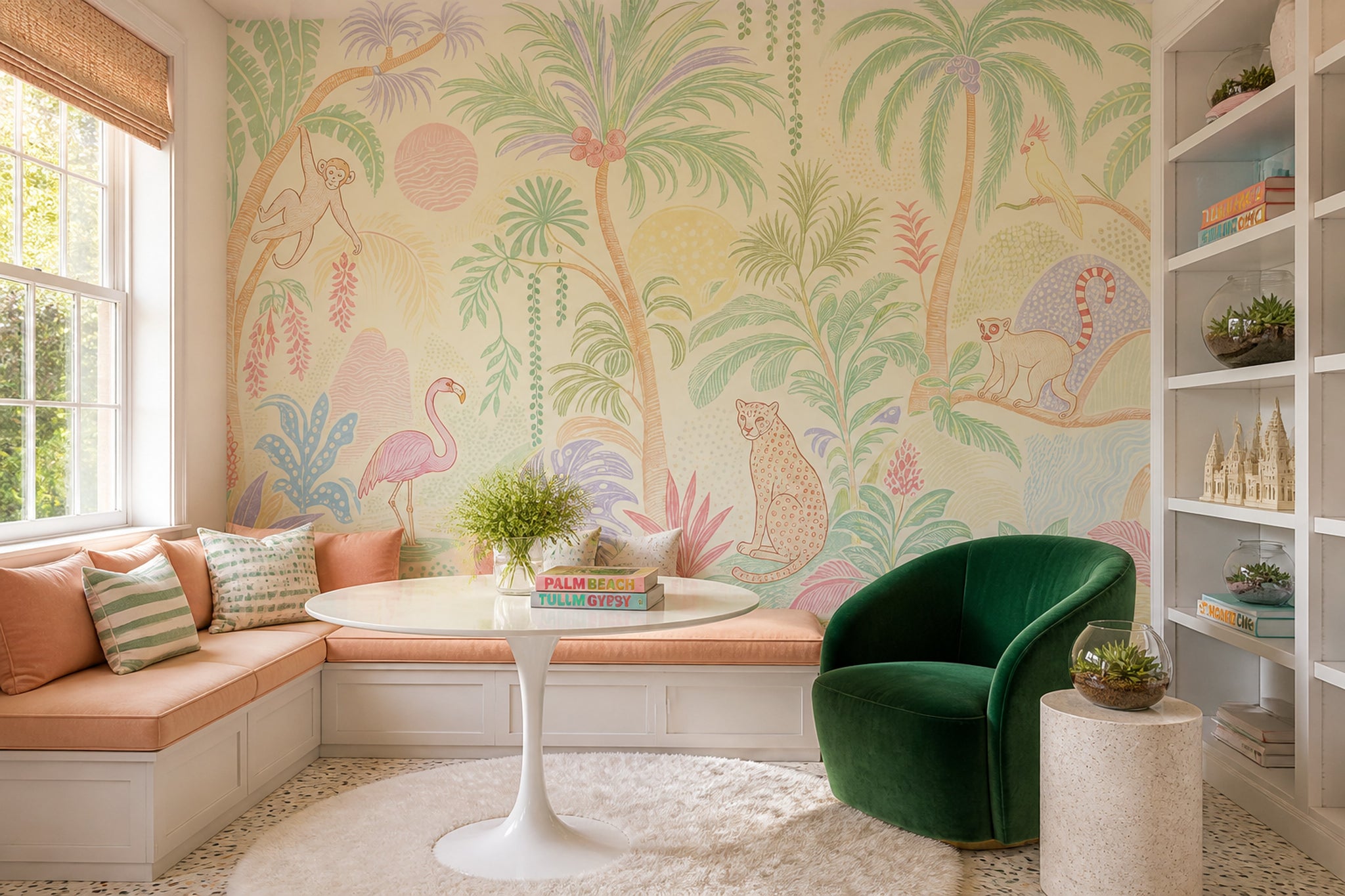 Tropical Jungle Wallpaper Pastel Removable Palm Trees Wall Decor
