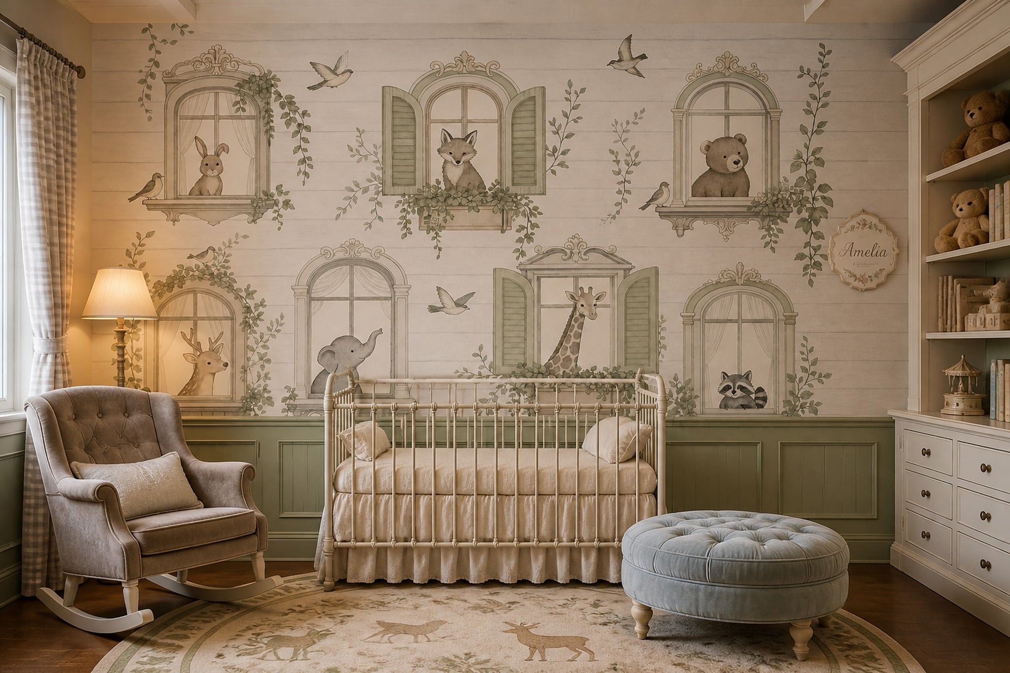 Storybook Wallpaper Ornate Windows Removable Woodland Animals Wall Decor