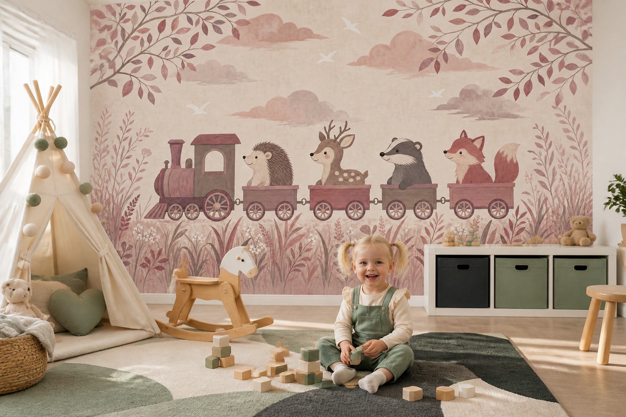 Woodland Animals Wallpaper Train Nursery Wall Mural