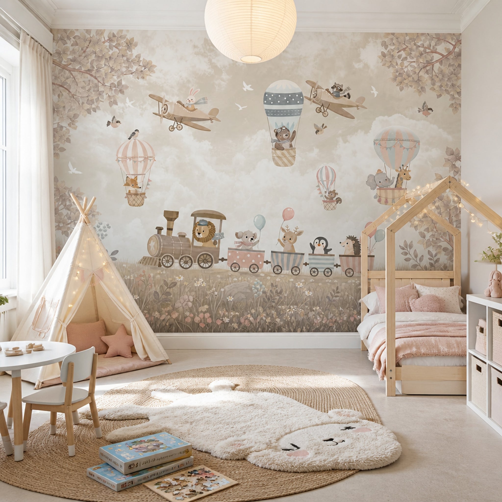 Beige Clouds Wallpaper Pastel Sky Watercolor Removable Wall Decor