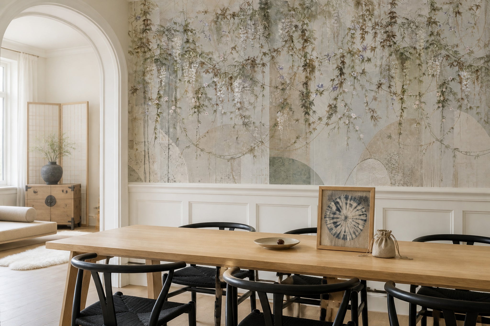 Wisteria Blossoms Wallpaper Botanical Vines Watercolor Mural Wall Mural