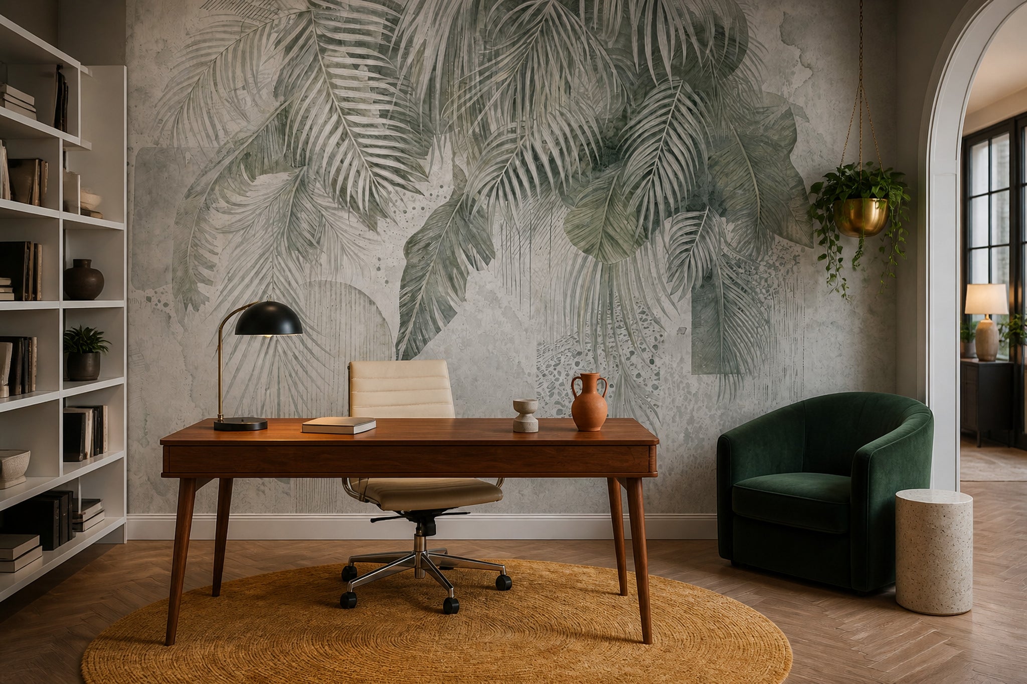 Tropical Leaves Wallpaper Palm Fronds Removable Sage Green Wall Decor