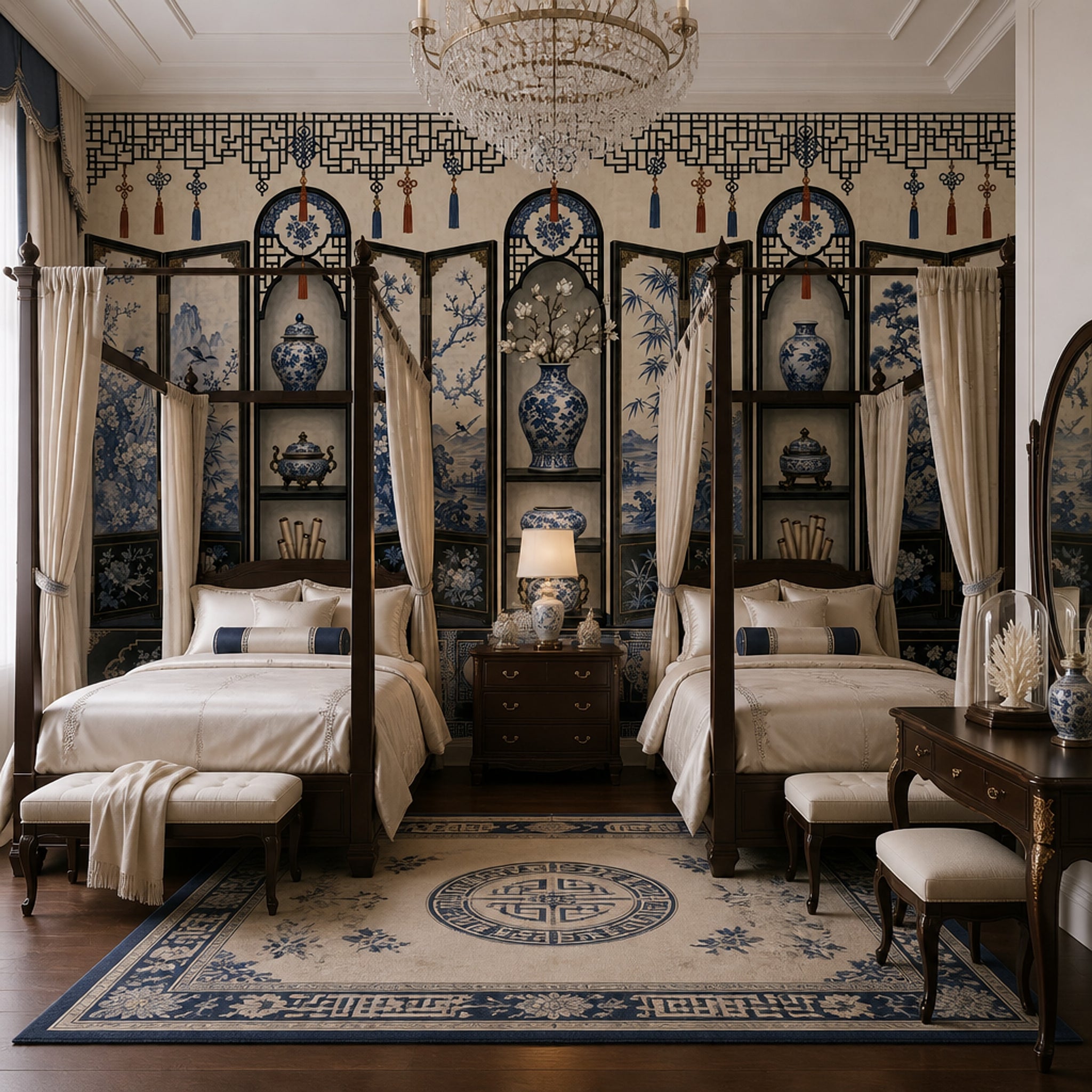 Chinoiserie Wallpaper Blue And White Porcelain Oriental Lattice Removable Wall Decor