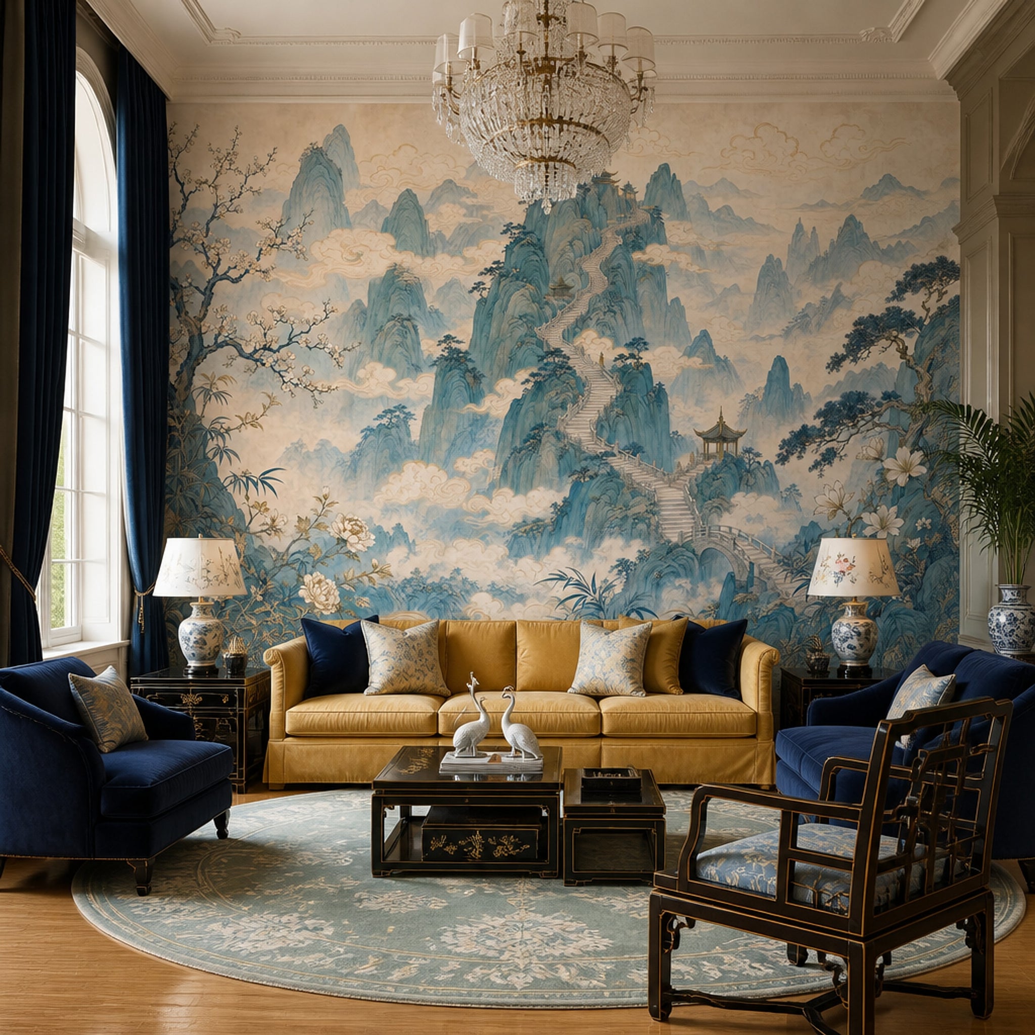 Chinese Landscape Wallpaper Misty Mountains Pagoda Pavilion Wall Mural