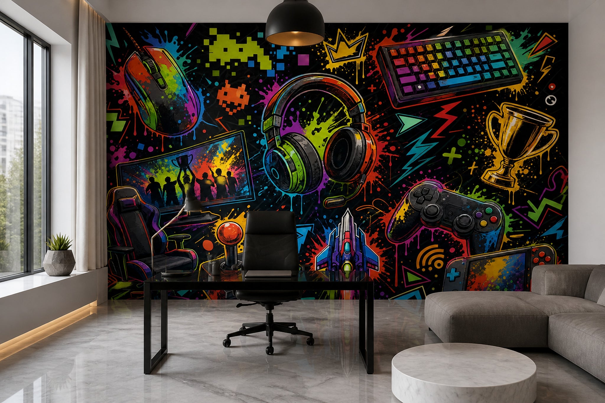 Gaming Wallpaper Neon Graffiti Wall Mural