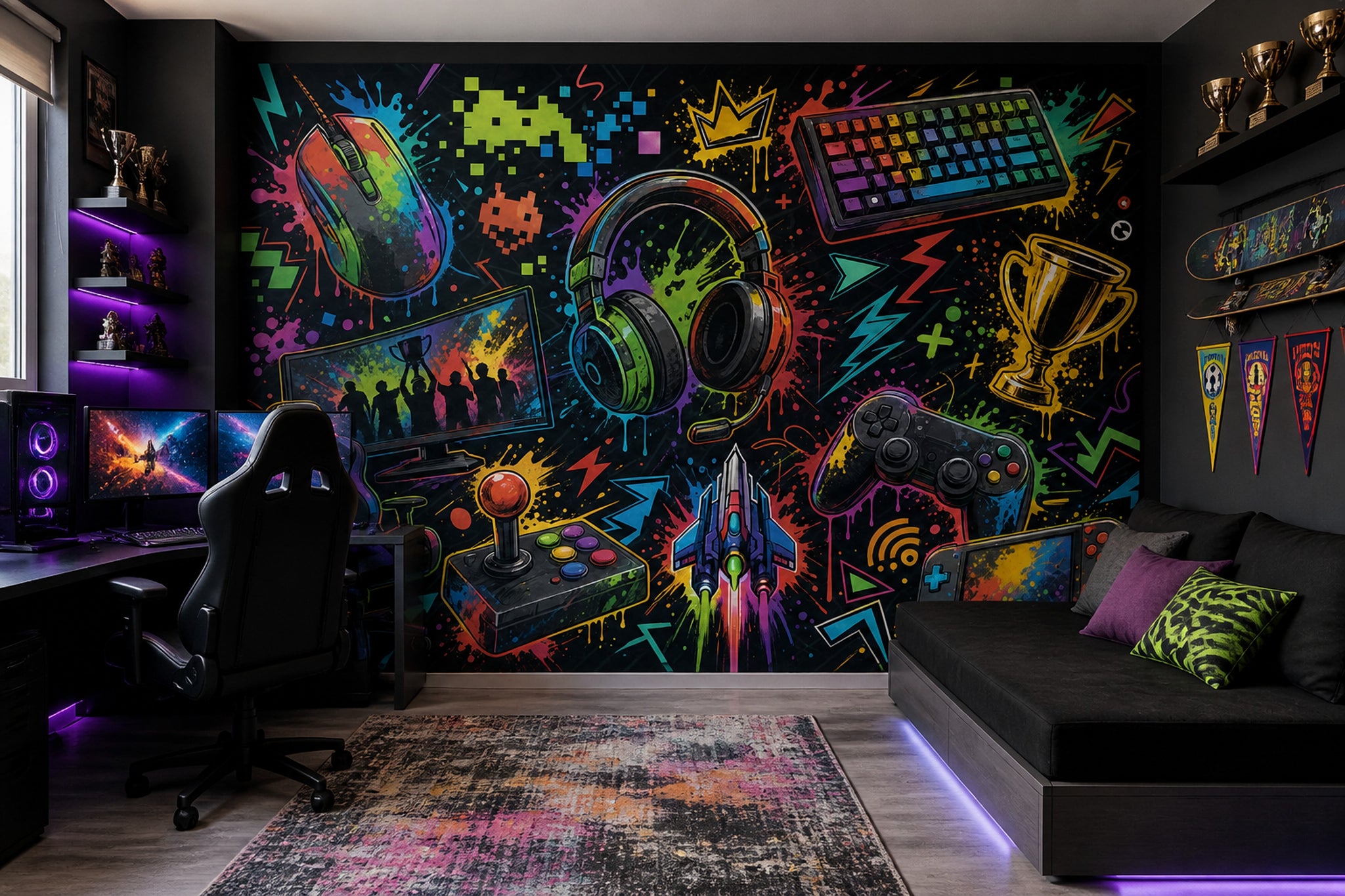Gaming Wallpaper Neon Graffiti Wall Mural