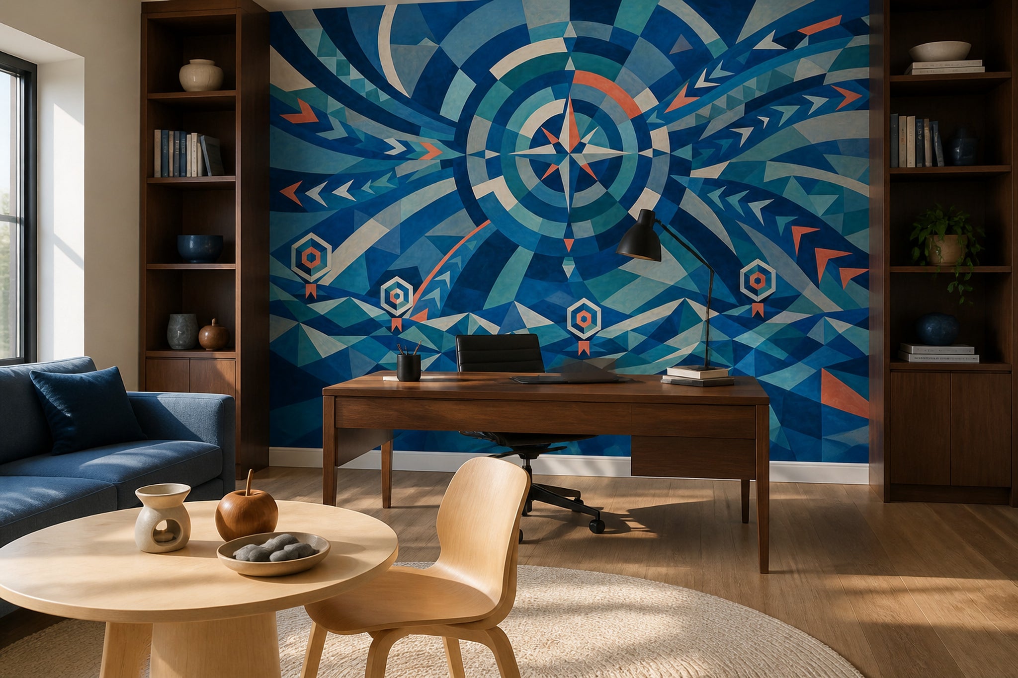 Mid Century Modern Wallpaper Geometric Removable Abstract Wall Decor