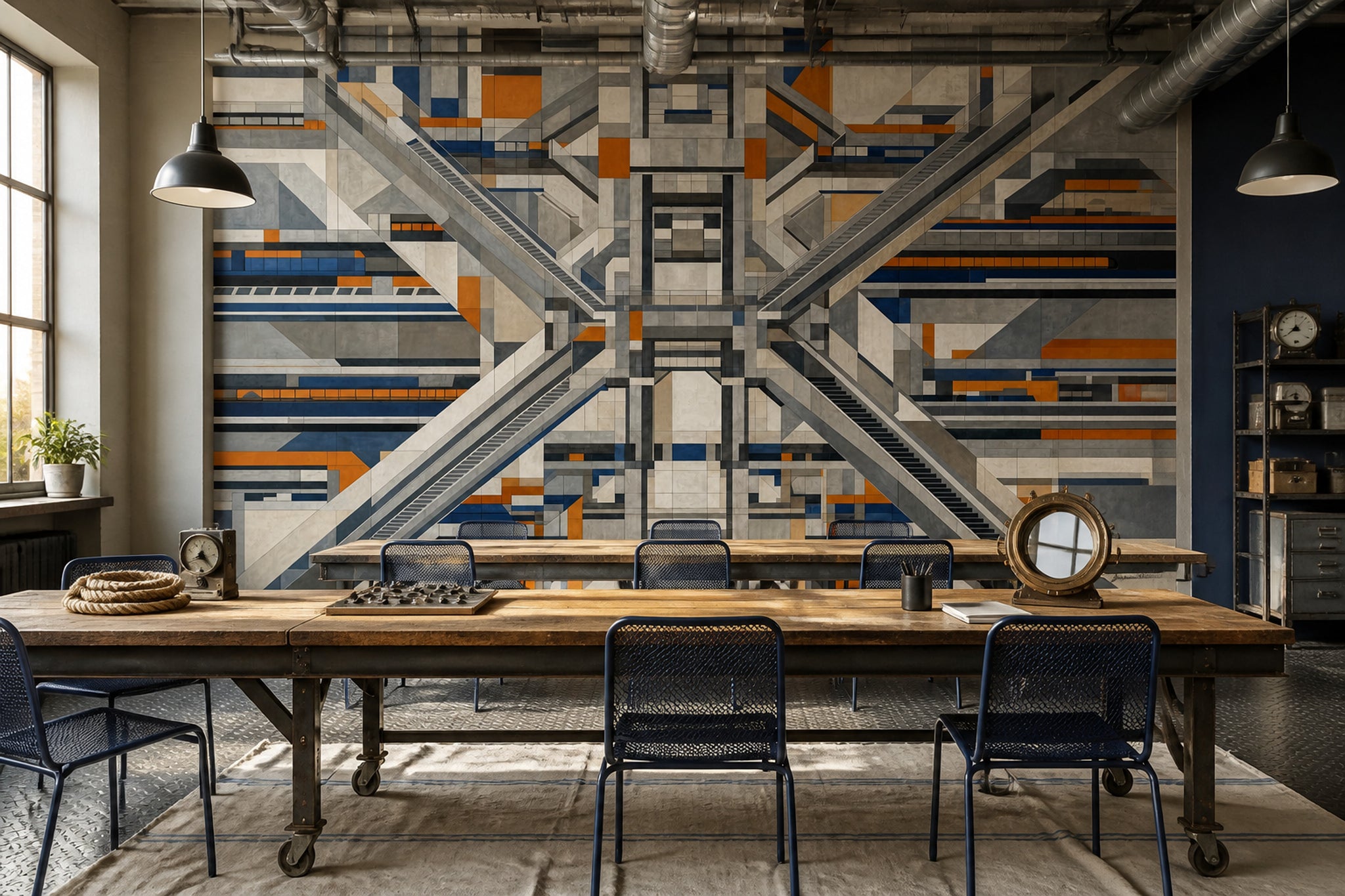 Abstract Geometric Wallpaper Architectural Industrial Modern Removable Wall Decor