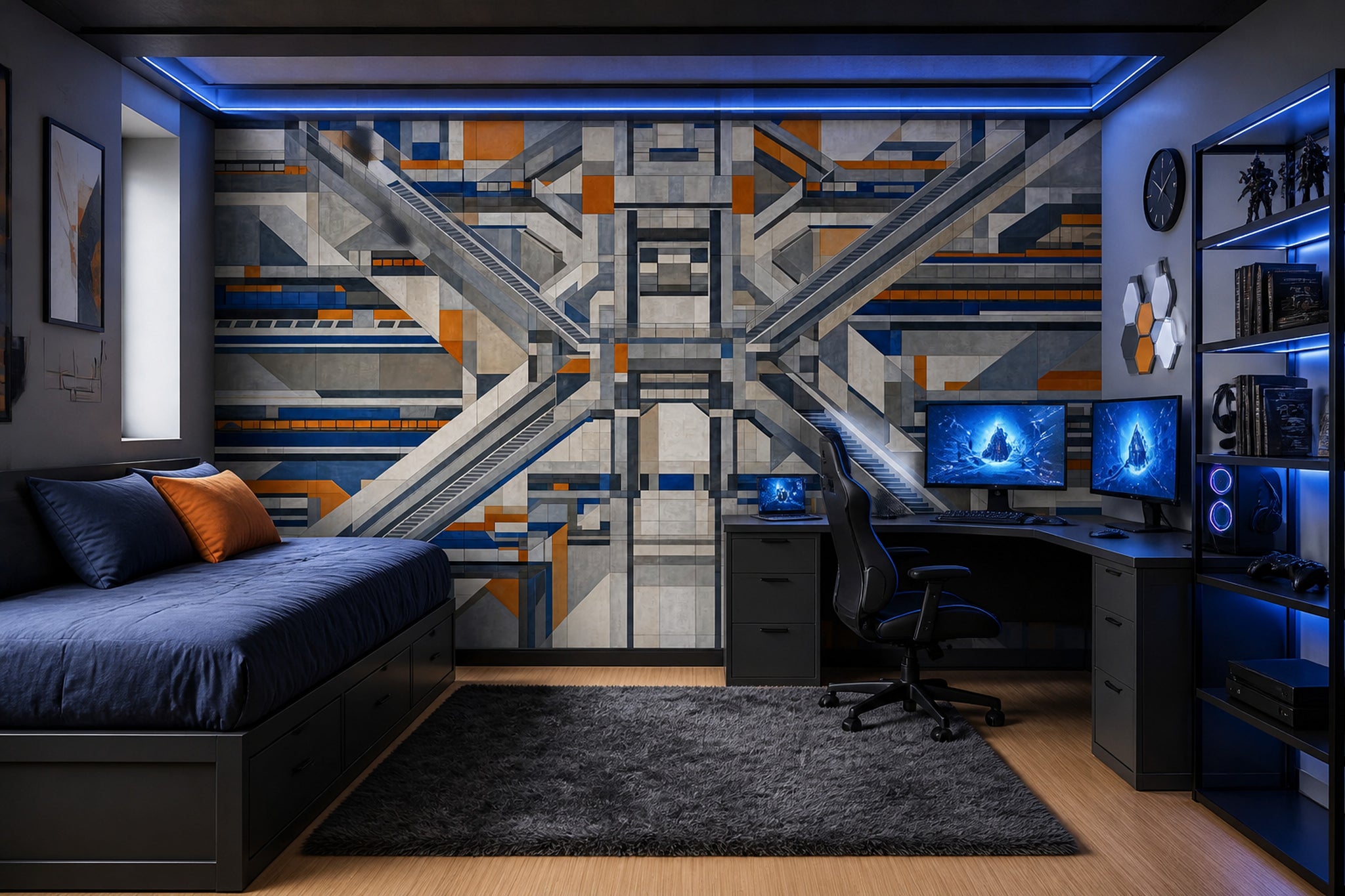 Abstract Geometric Wallpaper Architectural Industrial Modern Removable Wall Decor