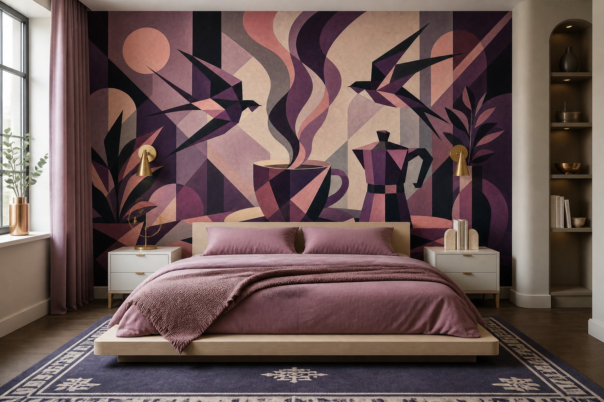 Geometric Abstract Wallpaper Art Deco Coffee Cup Removable Wall Decor