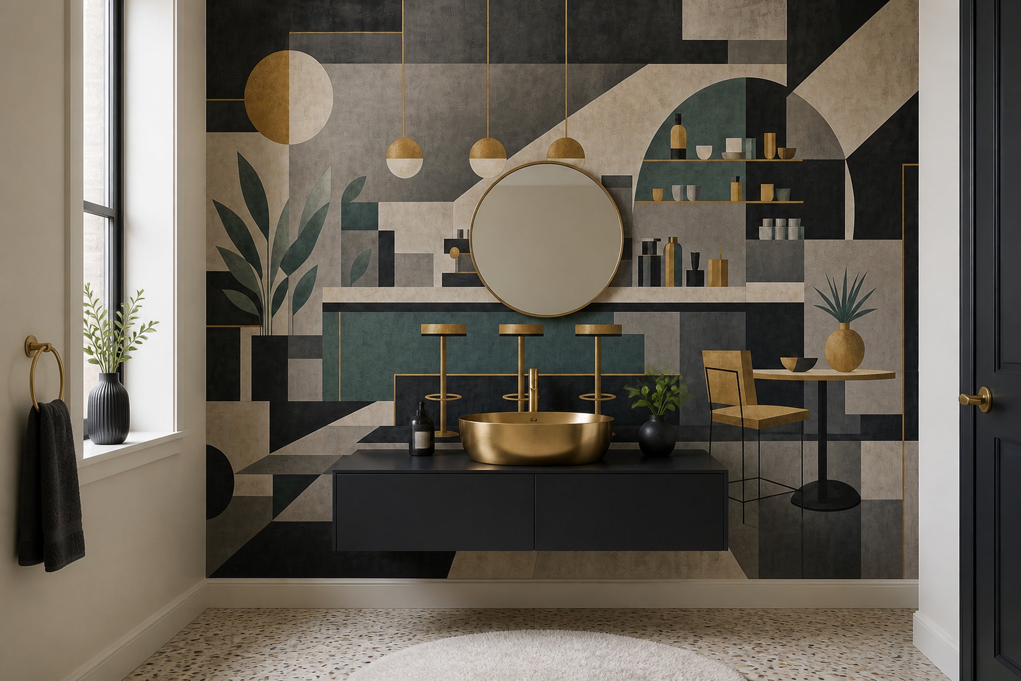 Dark Geometric Mural Wallpaper Modern Bar Interior Abstract Architecture Wall Mural