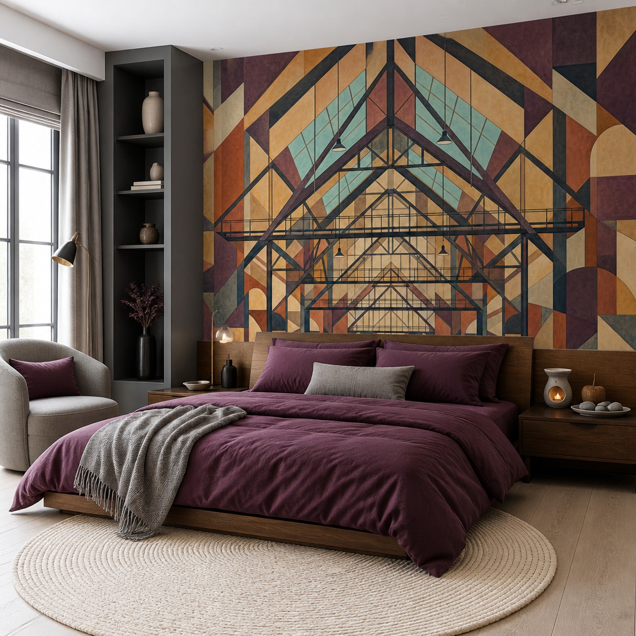 Industrial Interior Wallpaper Geometric Art Deco Removable Wall Decor