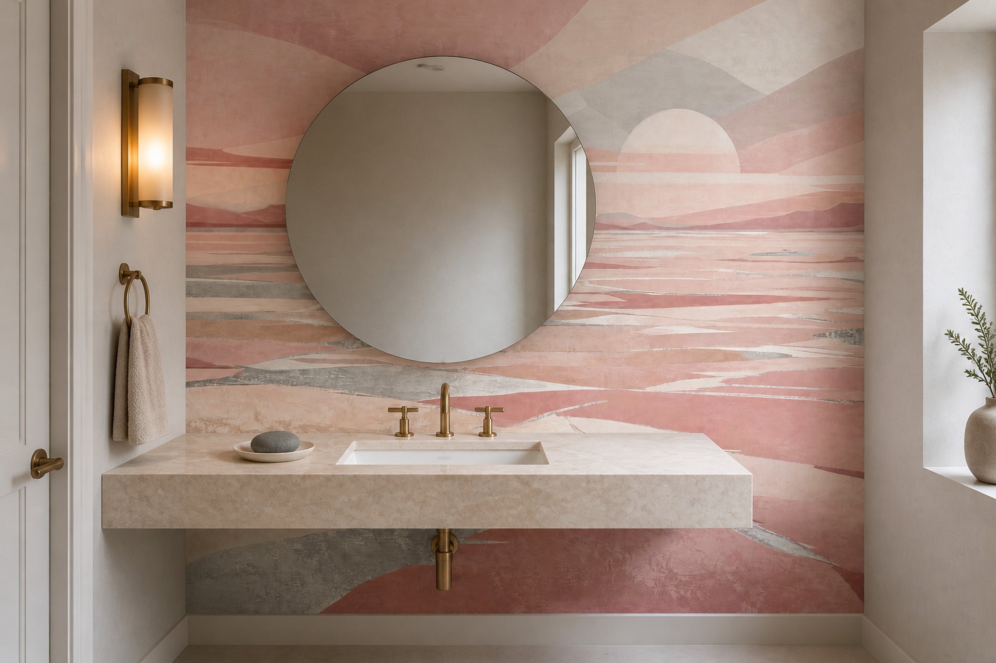 Abstract Landscape Wallpaper Sunrise Layered Mountains Wall Mural