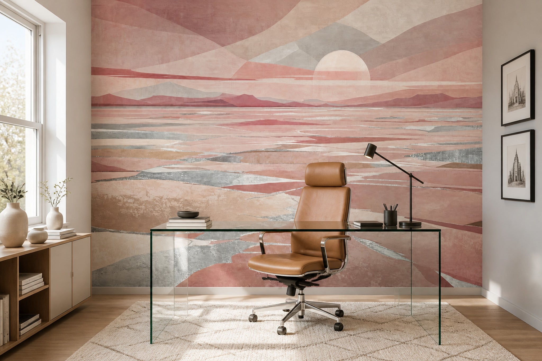 Abstract Landscape Wallpaper Sunrise Layered Mountains Wall Mural