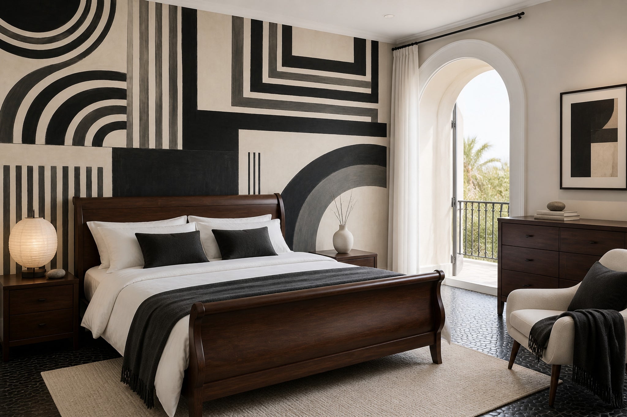 Abstract Geometric Wallpaper Bold Stripes Art Deco Inspired Removable Wall Decor