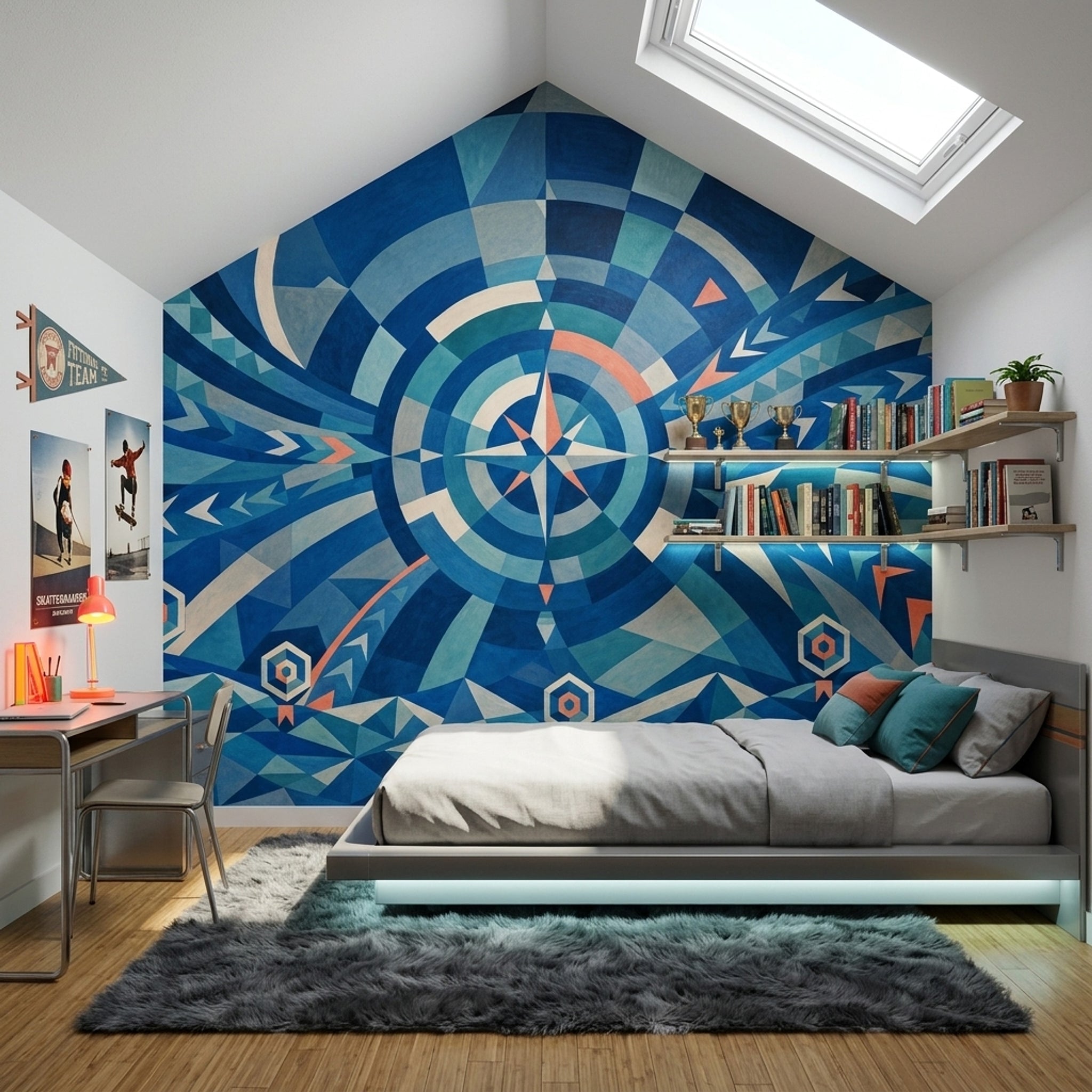 Mid Century Modern Wallpaper Geometric Removable Abstract Wall Decor
