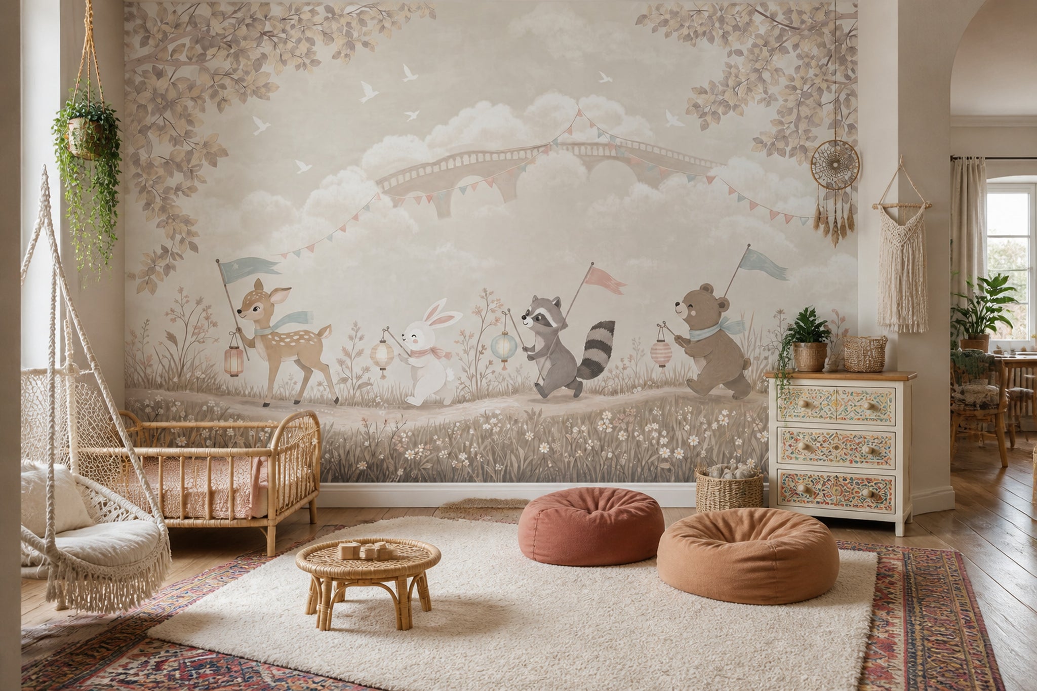Woodland Animals Wallpaper Whimsical Nursery Removable Wall Decor