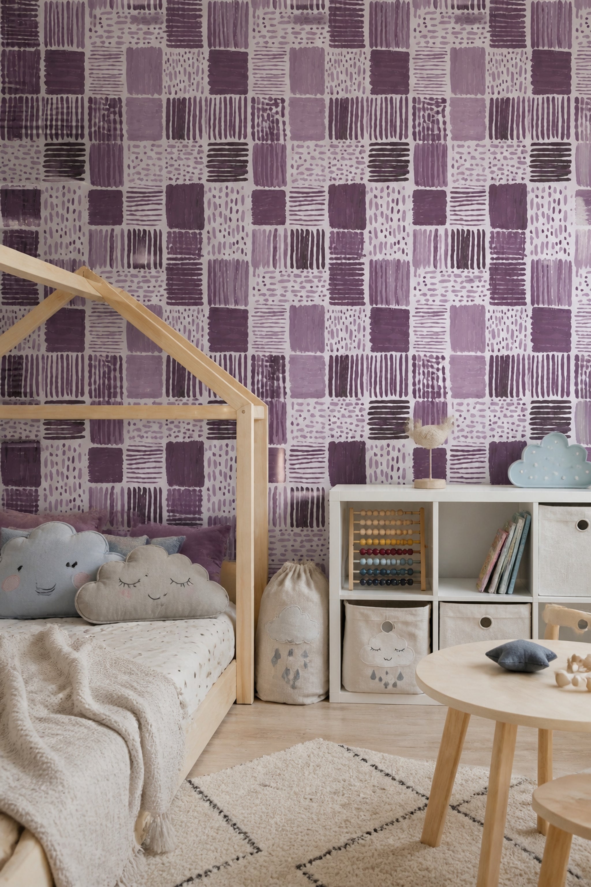 Geometric Blocks Wallpaper Brushstroke Texture Mauve Removable Wall Decor