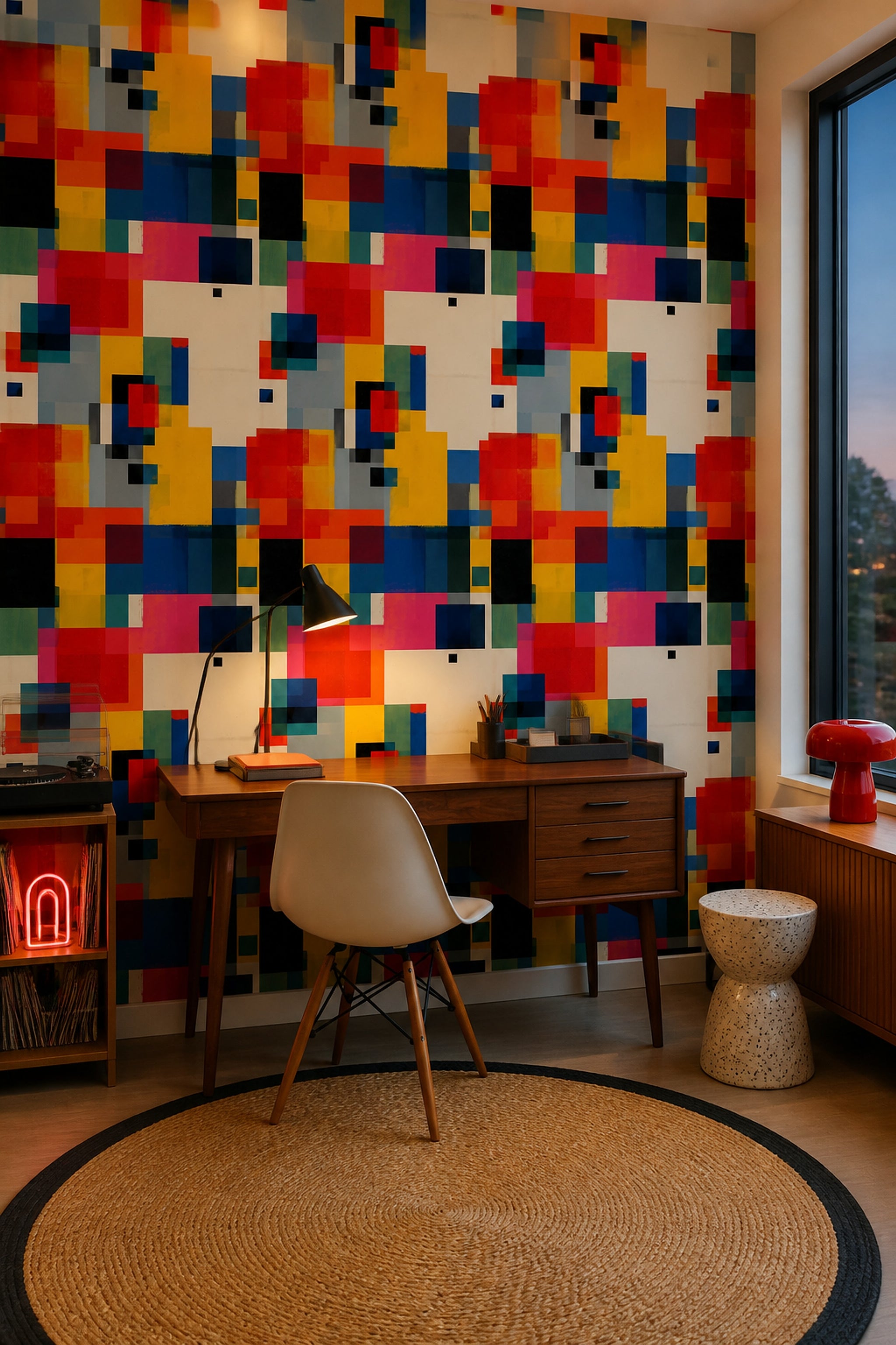 Mid Century Modern Wallpaper Geometric Shapes Removable Abstract Wall Double Roll