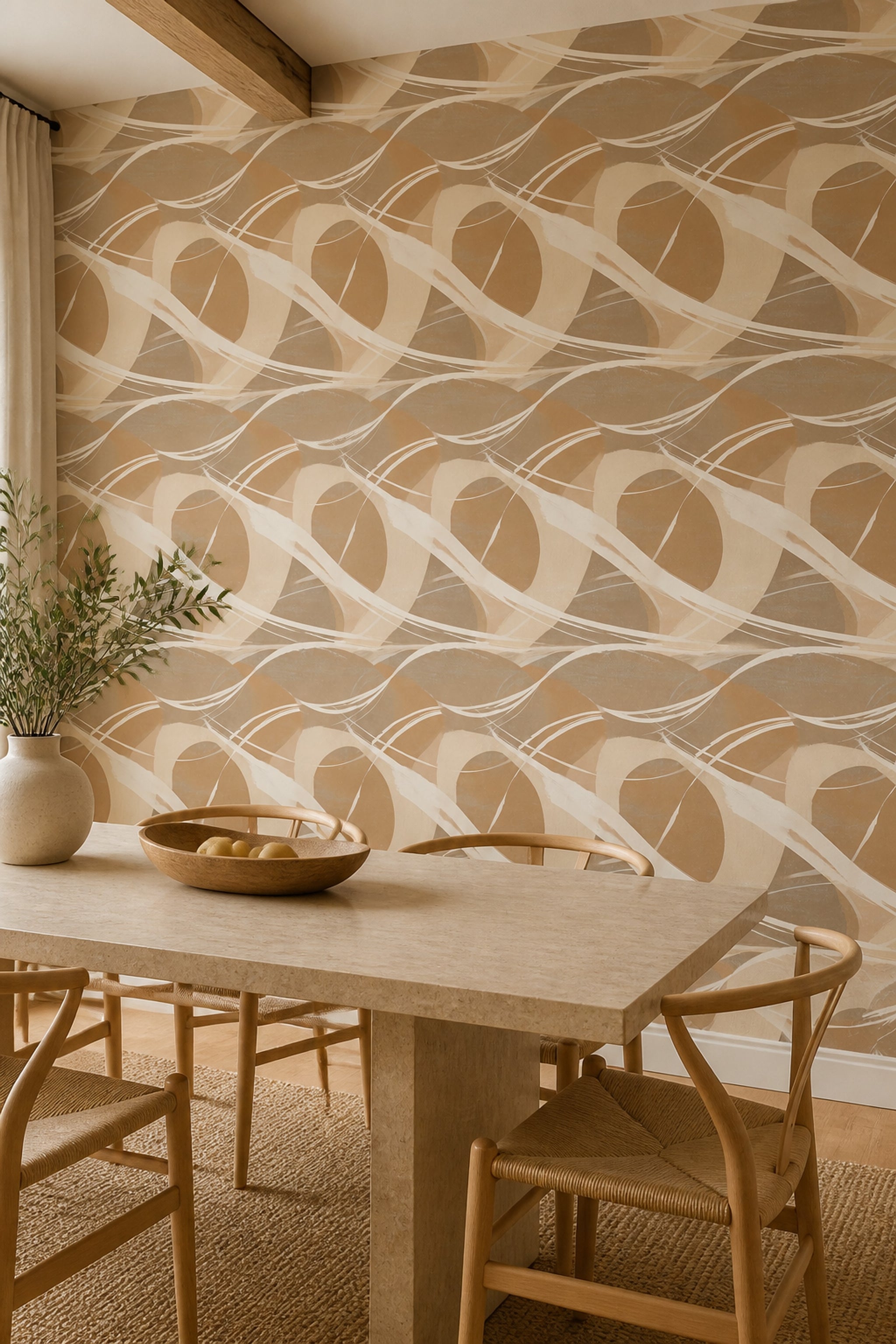 Geometric Shapes Wallpaper Beige Neutral Removable Cream Brushstrokes Wall Double Roll