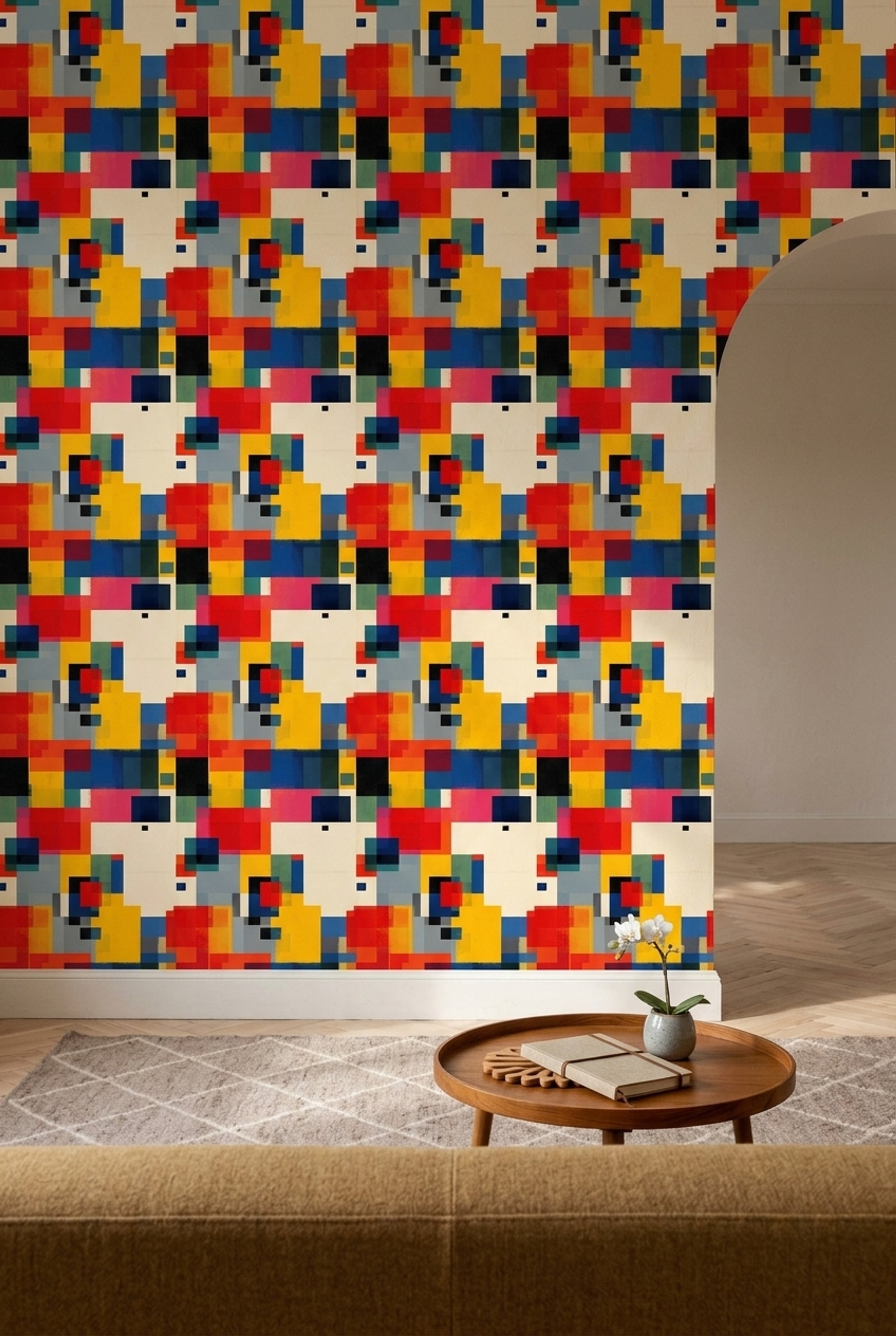 Mid Century Modern Wallpaper Geometric Shapes Removable Abstract Wall Double Roll