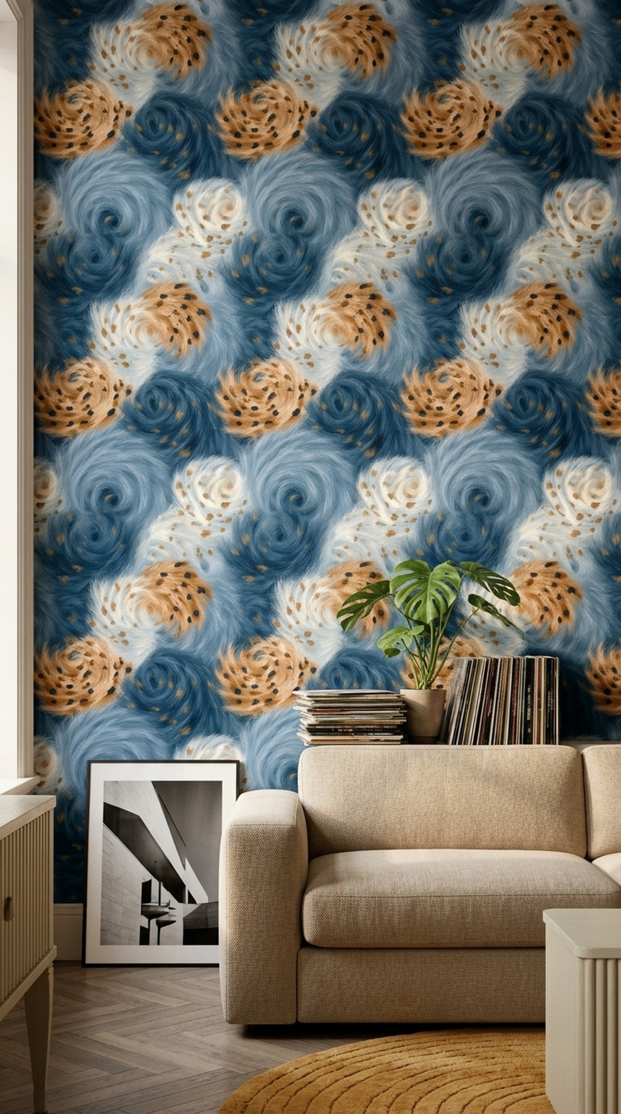 Abstract Wallpaper Animal Print Swirling Fur Texture Removable Wall Decor