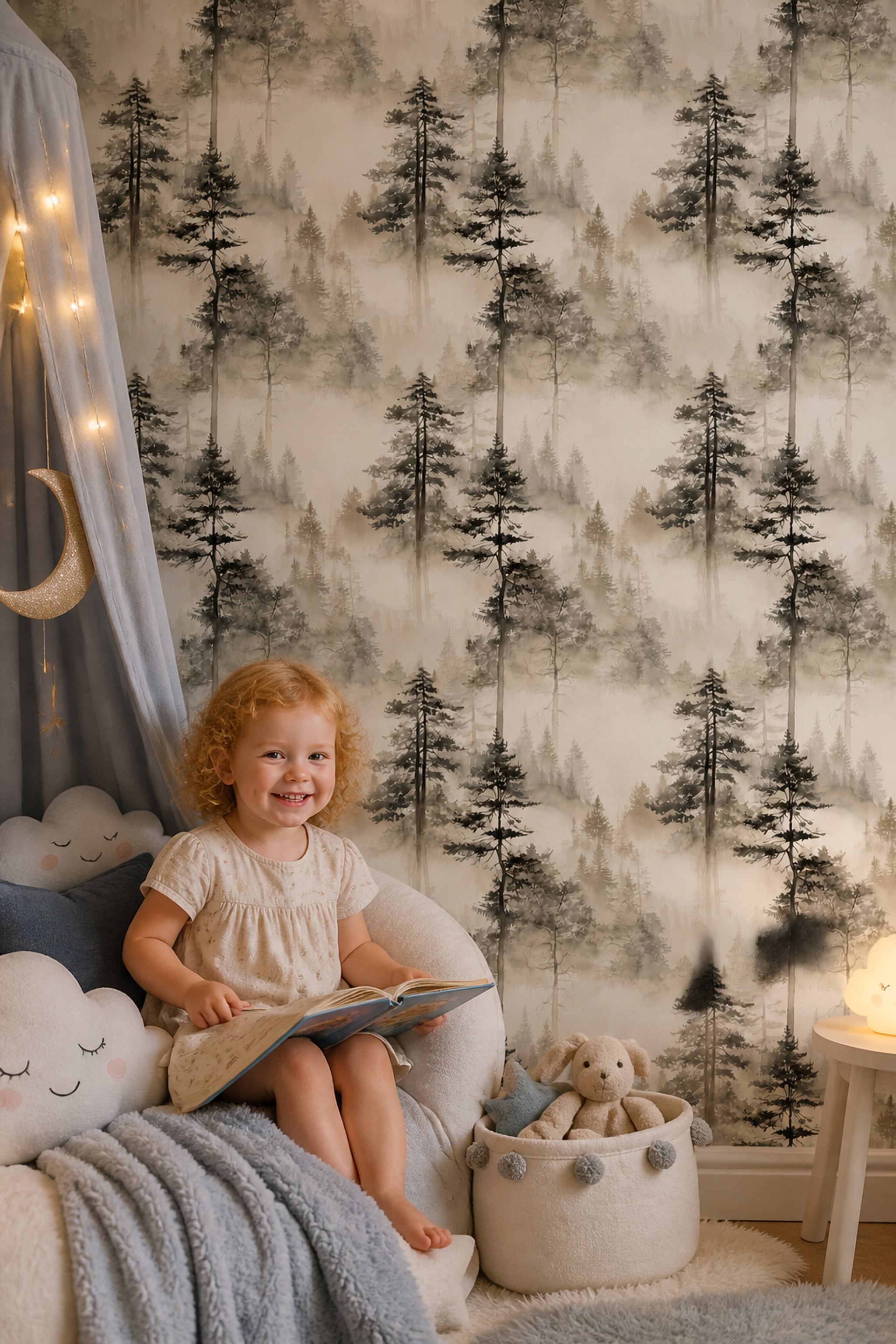 Misty Forest Wallpaper Foggy Woodland Tree Silhouette Decorative Mural