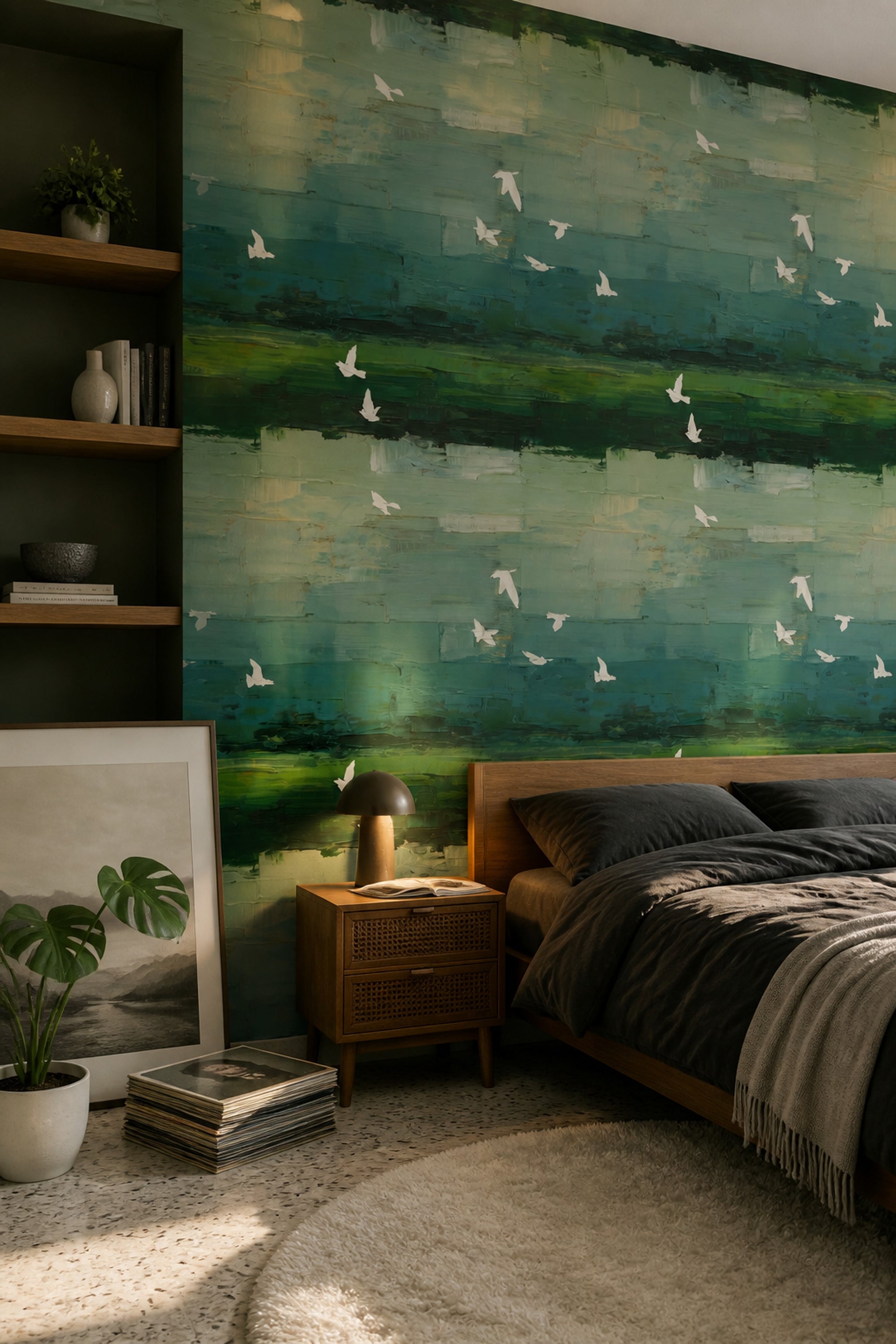 Birds In Flight Wallpaper Abstract Removable Moody Wall Double Roll