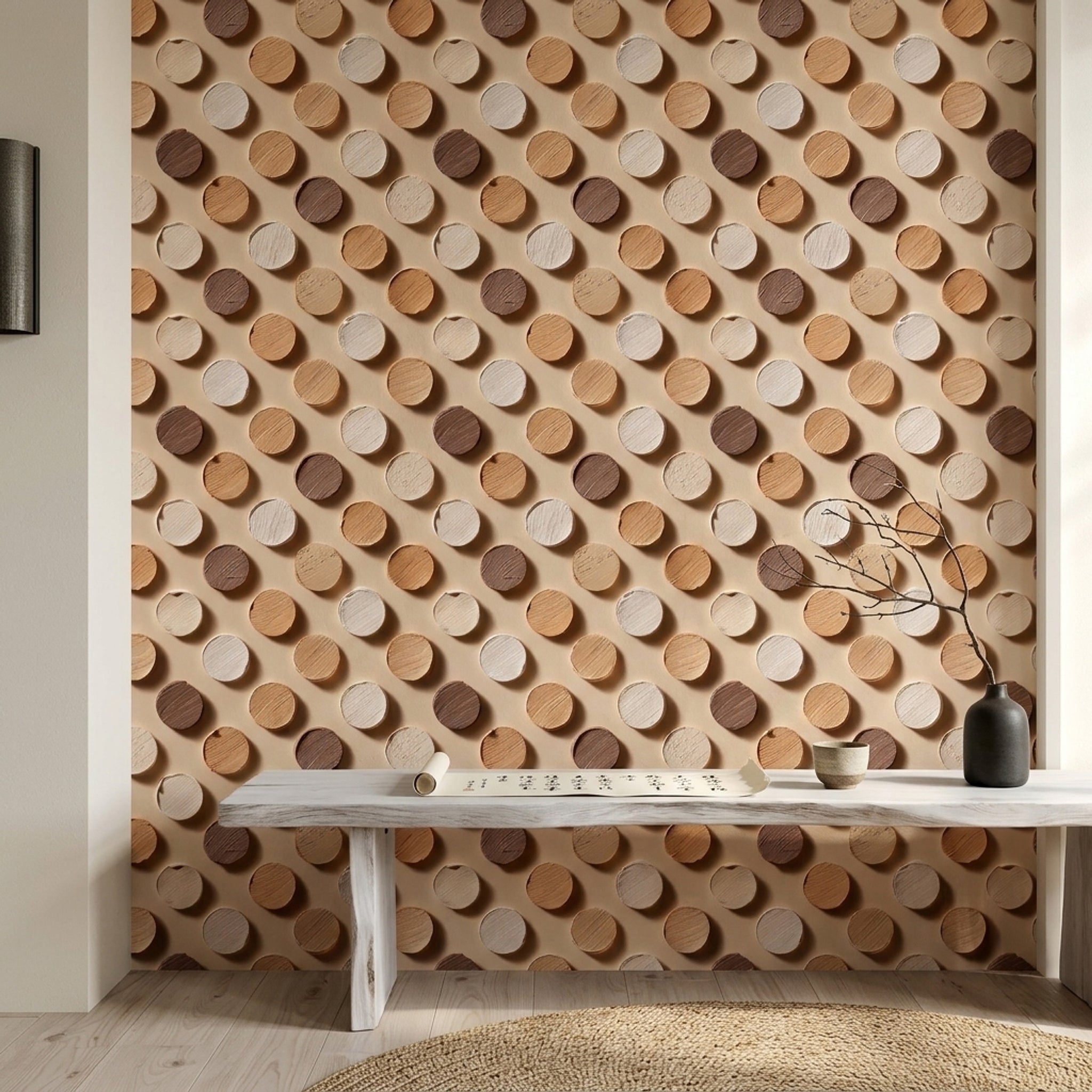 Abstract Geometric Wallpaper Circular Swatches Removable Neutral Palette Wall Double Roll