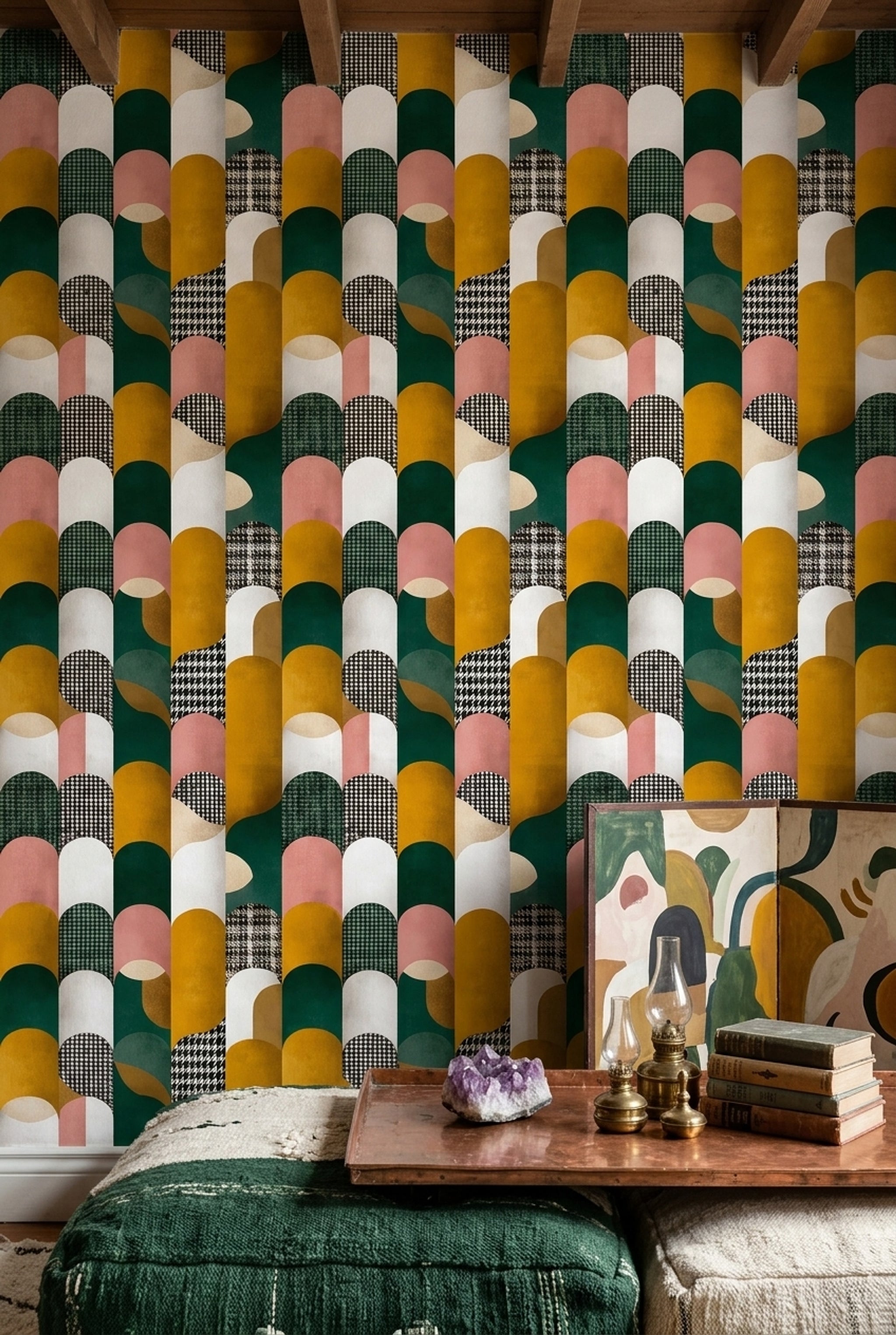 Mid Century Modern Wallpaper Retro Geometric Removable Wall Decor