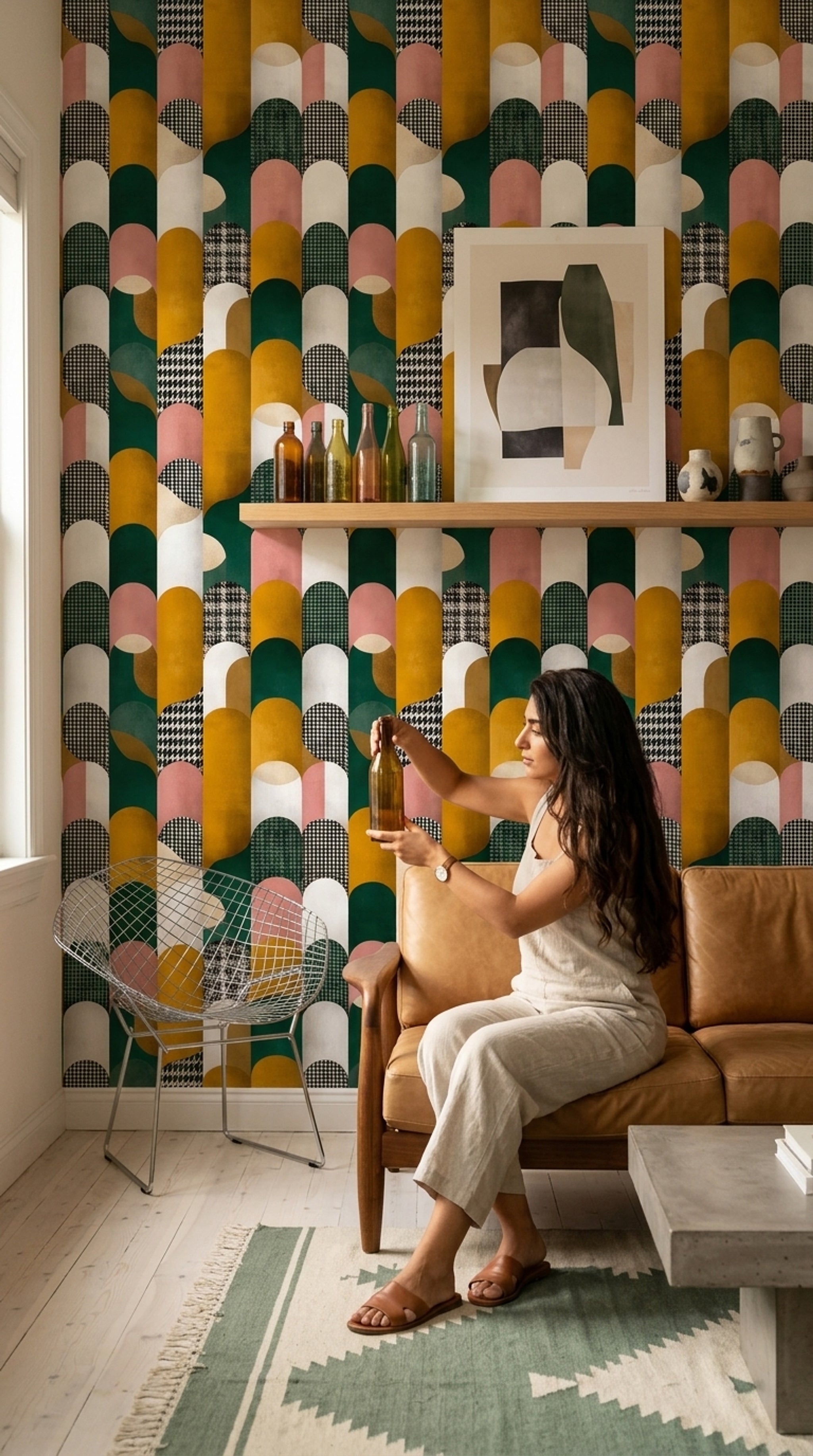 Mid Century Modern Wallpaper Retro Geometric Removable Wall Decor