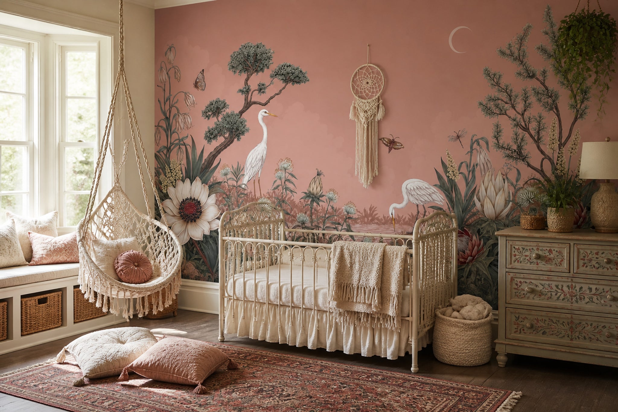 Muted Green Wallpaper Vintage Botanical Wall Mural