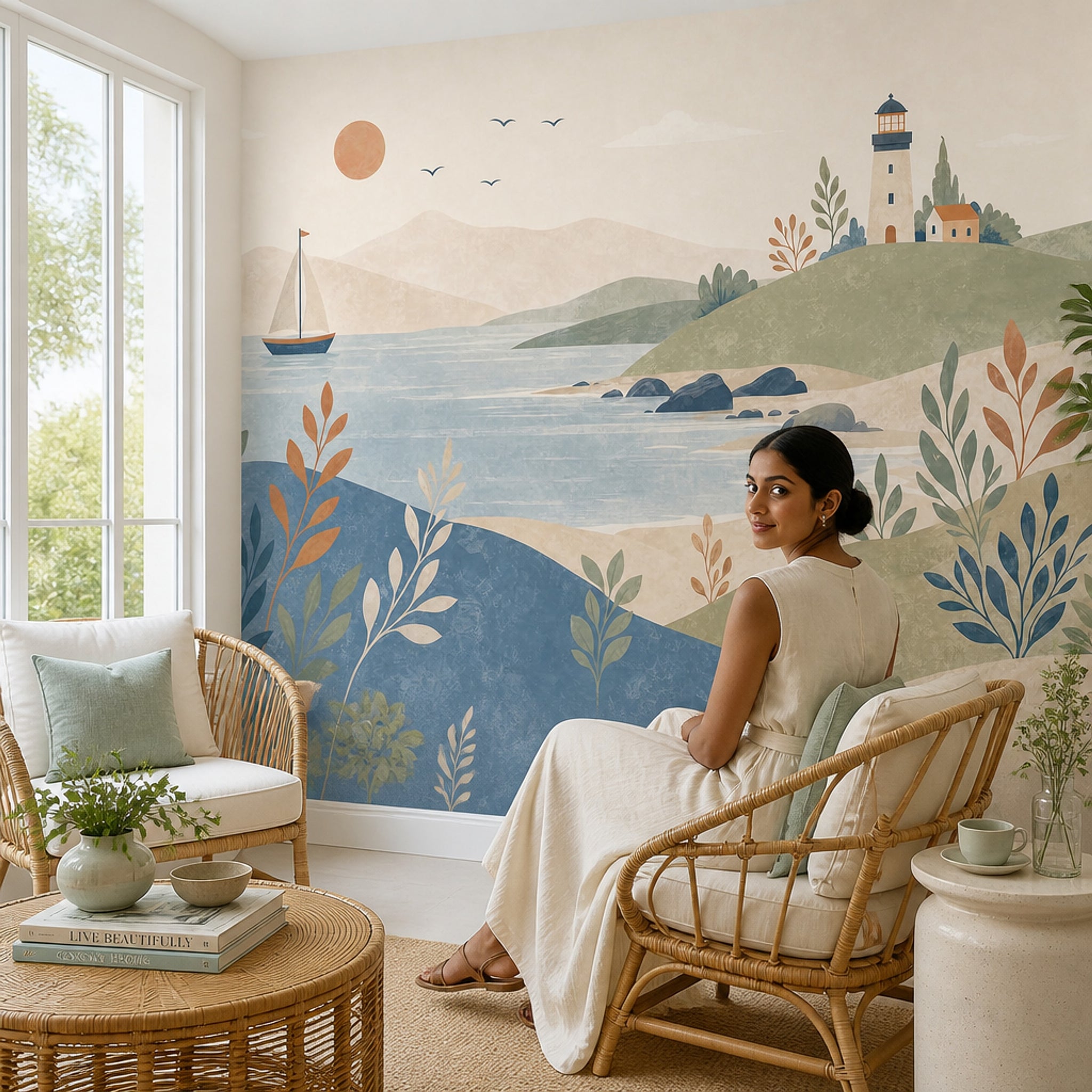 Watercolor Texture Wallpaper Coastal Nautical Wall Mural