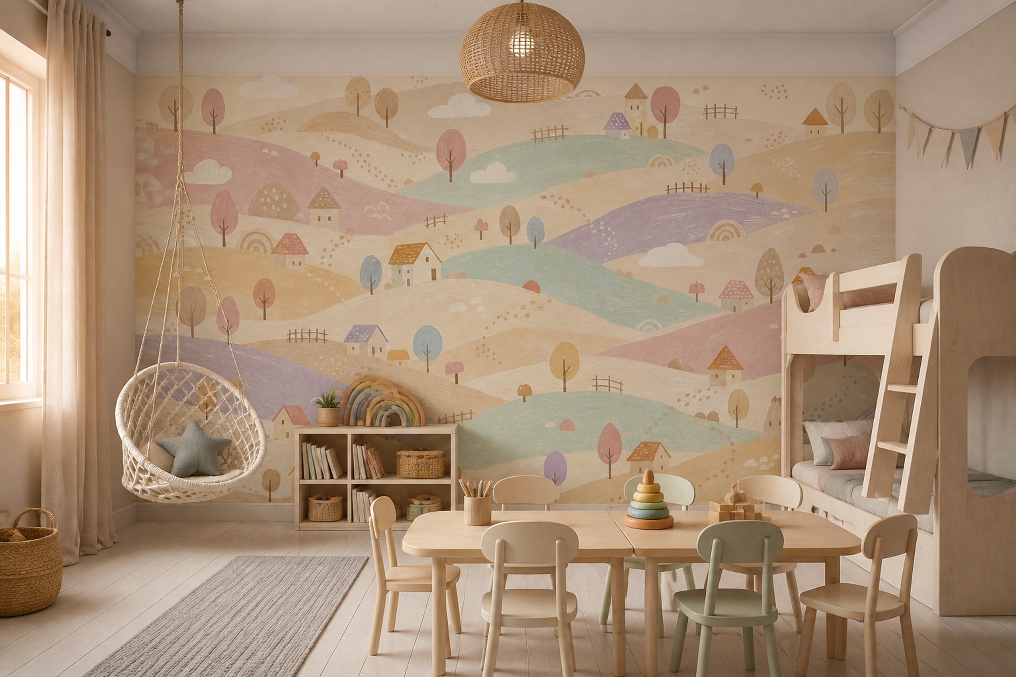 Watercolor Texture Wallpaper Pastel Landscape Fairy Tale Wall Mural